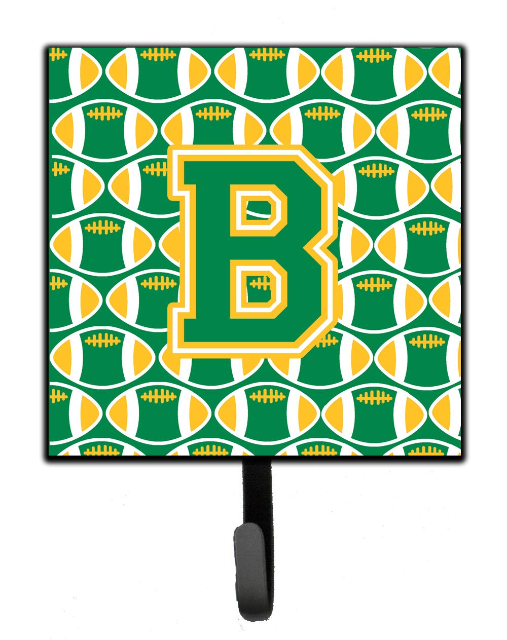 Caroline's Treasures CJ1069-BSH4 Letter B Football Green & Gold Wall Hook - Key Holder, Coat Rack, Leash Hanger for Keys, Towels, Aprons & Pet Accessories | Perfect for Entryway, Kitchen & Mudroom Organization
