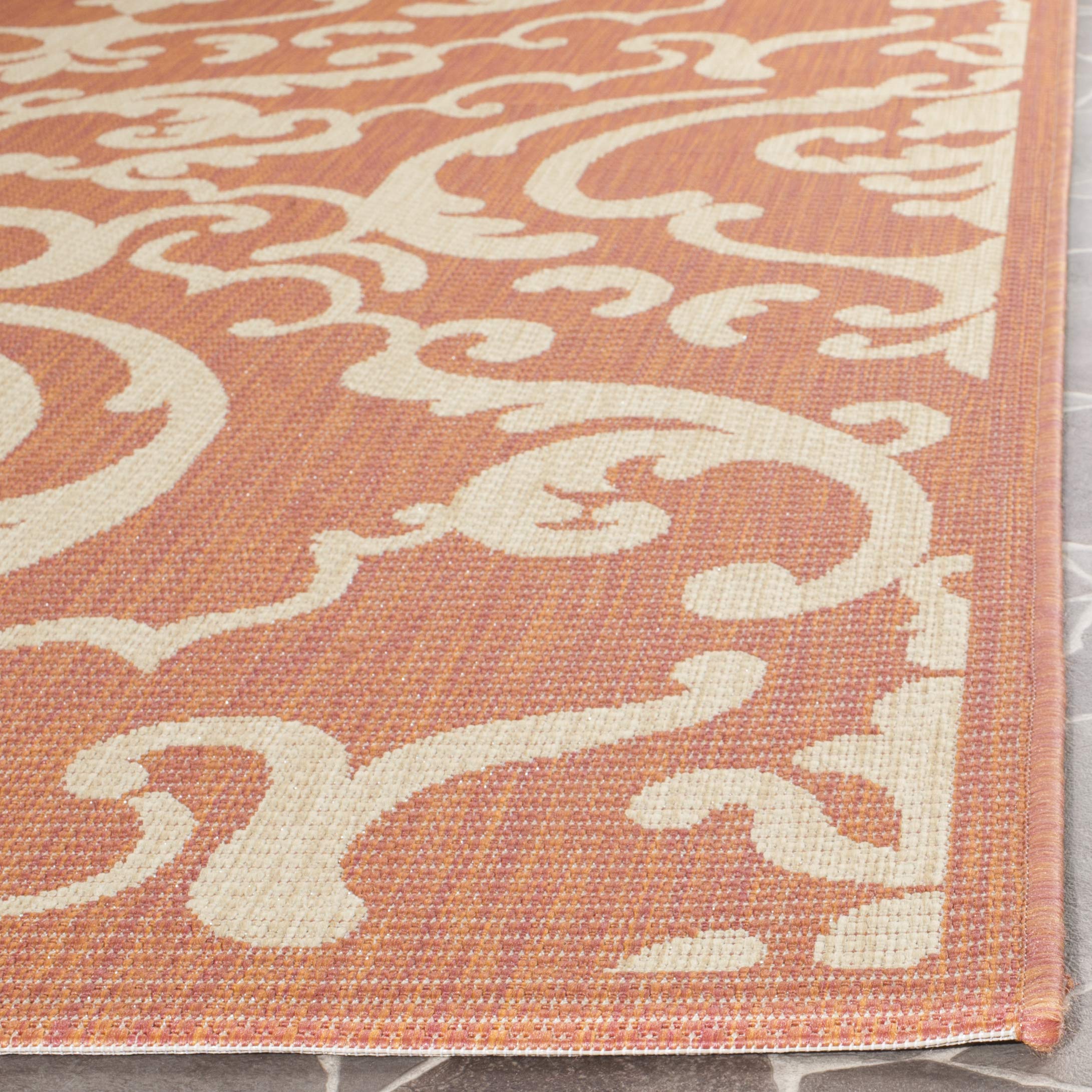 SAFAVIEH Courtyard Collection 9' x 12' Area Rug - Terracotta & Natural Non-Shedding Washable Indoor Outdoor Rug for Living Room, Bedroom, Patio, Backyard, Mudroom (CY2663-3202)