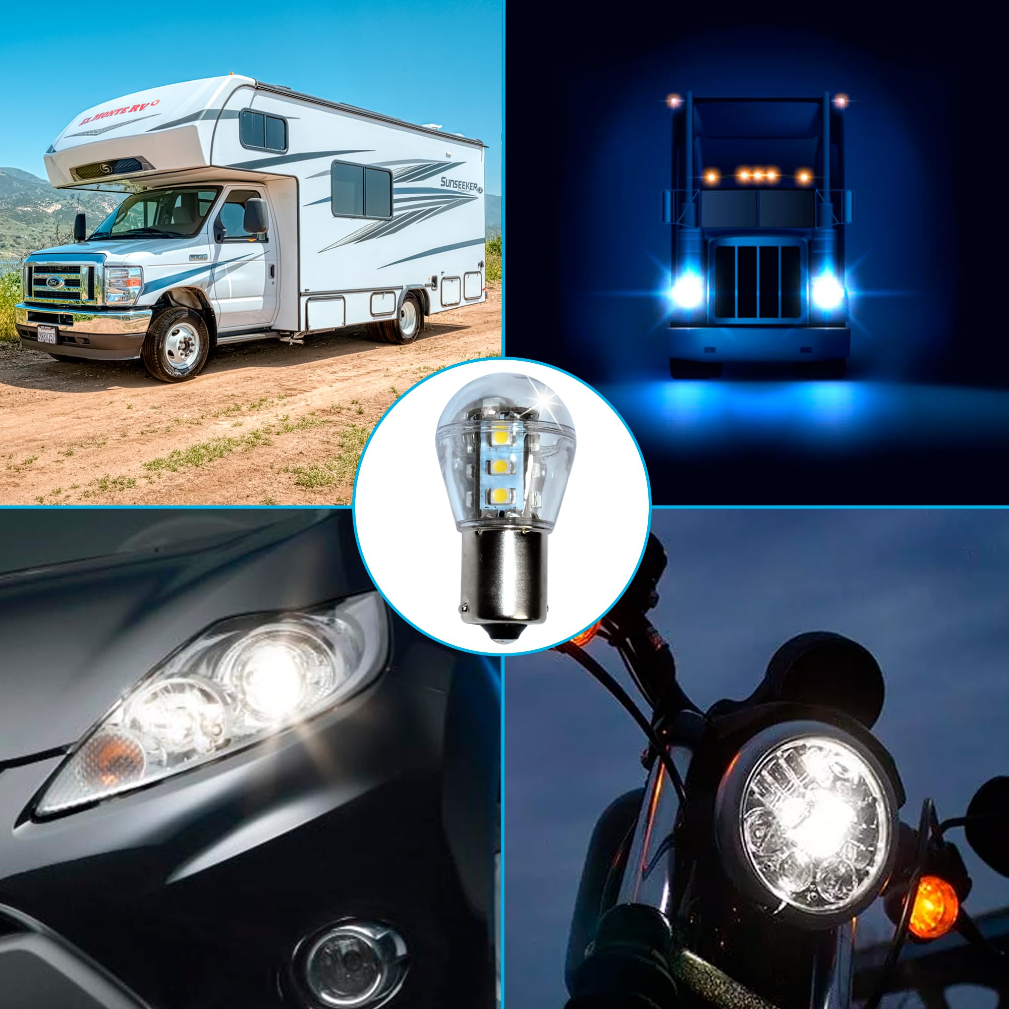 HQRP 2-Pack BA15s Bayonet Base 15-LED SMD 3528 Bulbs - Cool White 6000K - Direct Replacement for #93 #1141 #1156 RV Interior, Ceiling & Porch Lights - Perfect for Camper, Boat & Home Lighting Upgrades