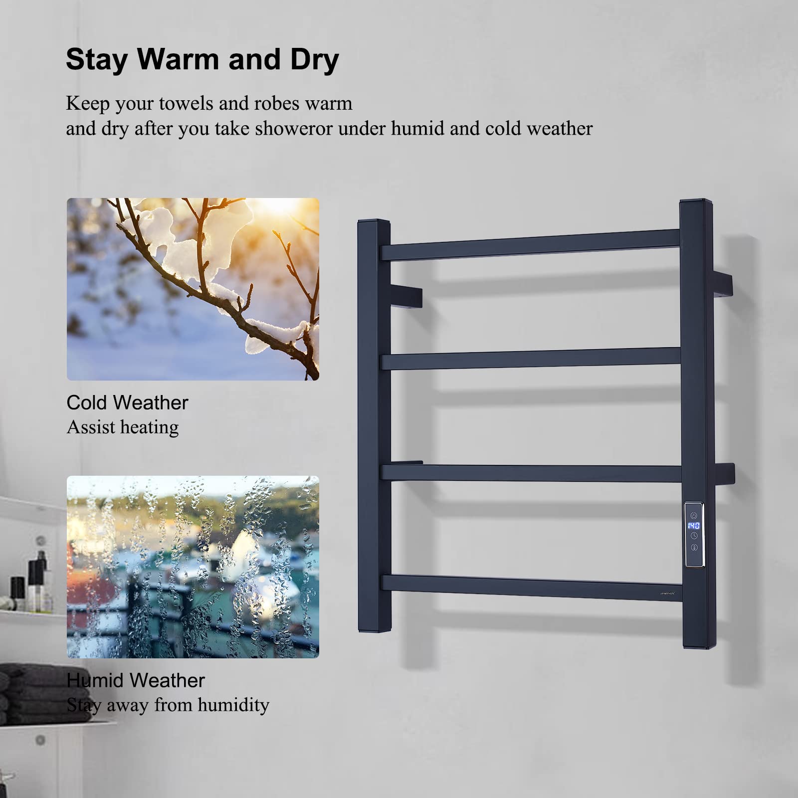 Electric Towel Warmer with Built-in Timer - Wall Mounted Bathroom Heated Towel Rack (Black) | Fast Heating, Energy Efficient | Perfect for Spa, Luxury Bathrooms & Cold Weather Comfort