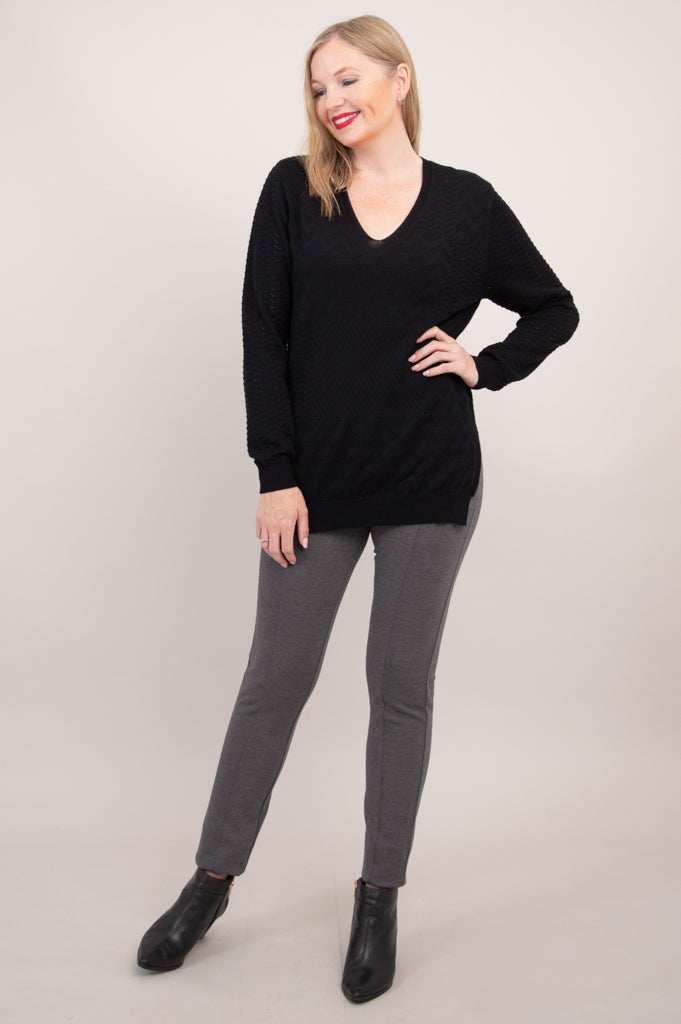 Greta Sweater Women's Black Cotton Knit Pullover - Cozy Casual Wear for Fall & Winter