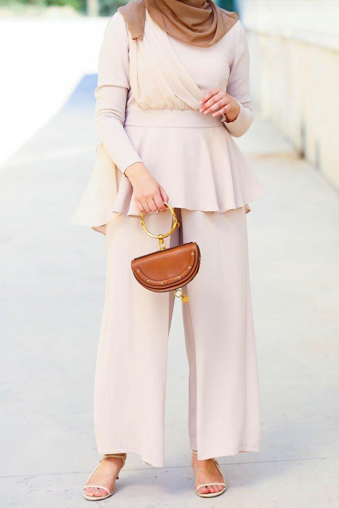 Stylish Beige Peplum Top & Skirt Set for Women | Trendy Casual Outfit for Work, Date Night & Summer Fashion
