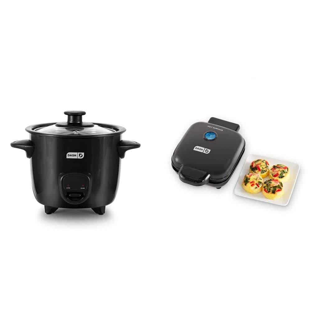 Dash DRCM200BK Mini Rice Cooker and Steamer, Black - Compact & Efficient for Perfect Rice and Steamed Meals | DBBM450GBBK08 Deluxe Sous Vide Style Egg Bite Maker (1 Large + 4 Mini) - Ideal for Breakfast, Meal Prep & Keto Diet | Perfect for Small Kitchens, Dorms & Office Use