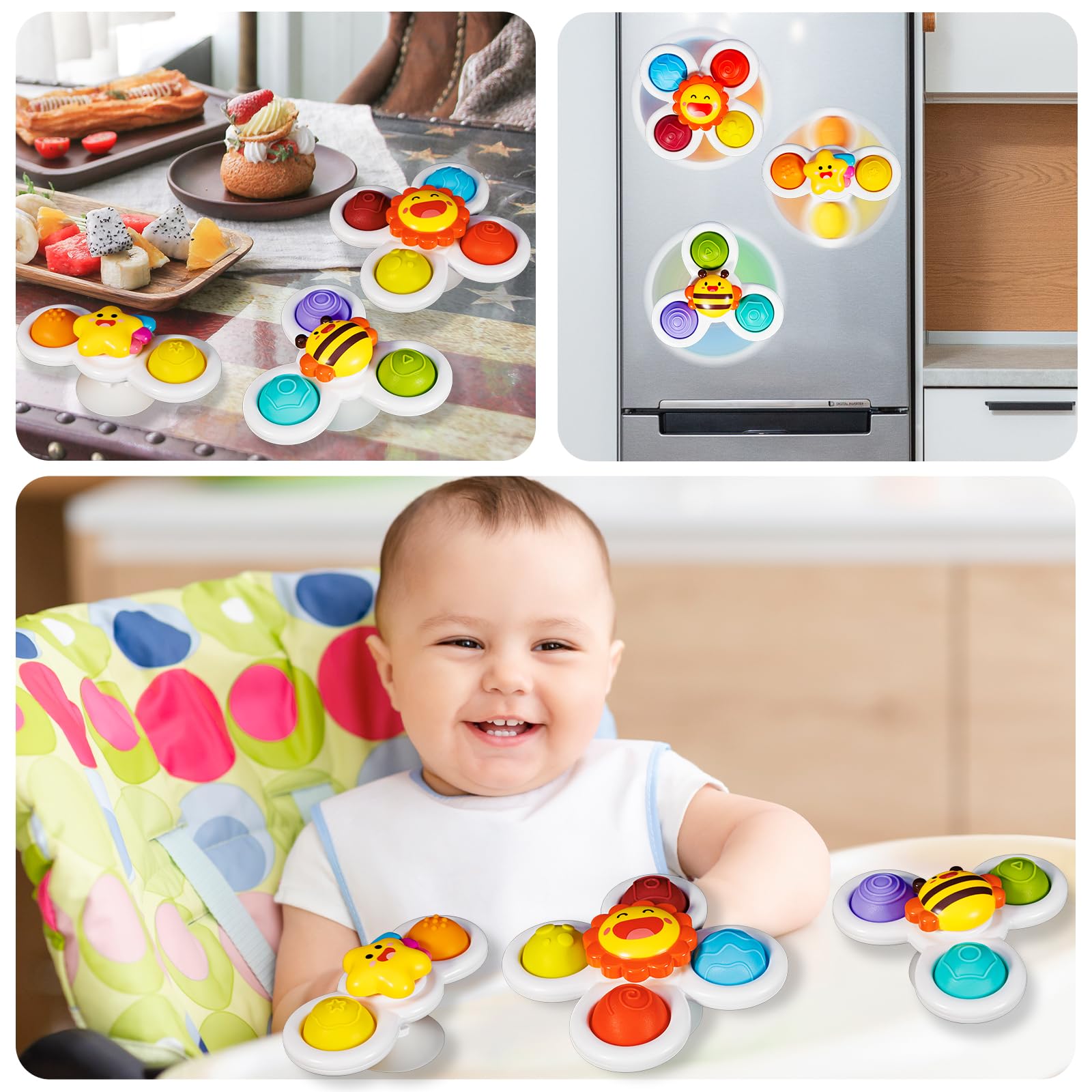 ALASOU 3PCS Pop Suction Cup Spinner Toys for Toddlers 1-3 Years - Sensory Bath Toys, Novelty Spinning Tops for 1 Year Old Boys & Girls - Perfect Baby Shower Gift & 12-18 Month Birthday Present - Fun Learning Toys for Bathtime, Playtime & Early Childhood Development