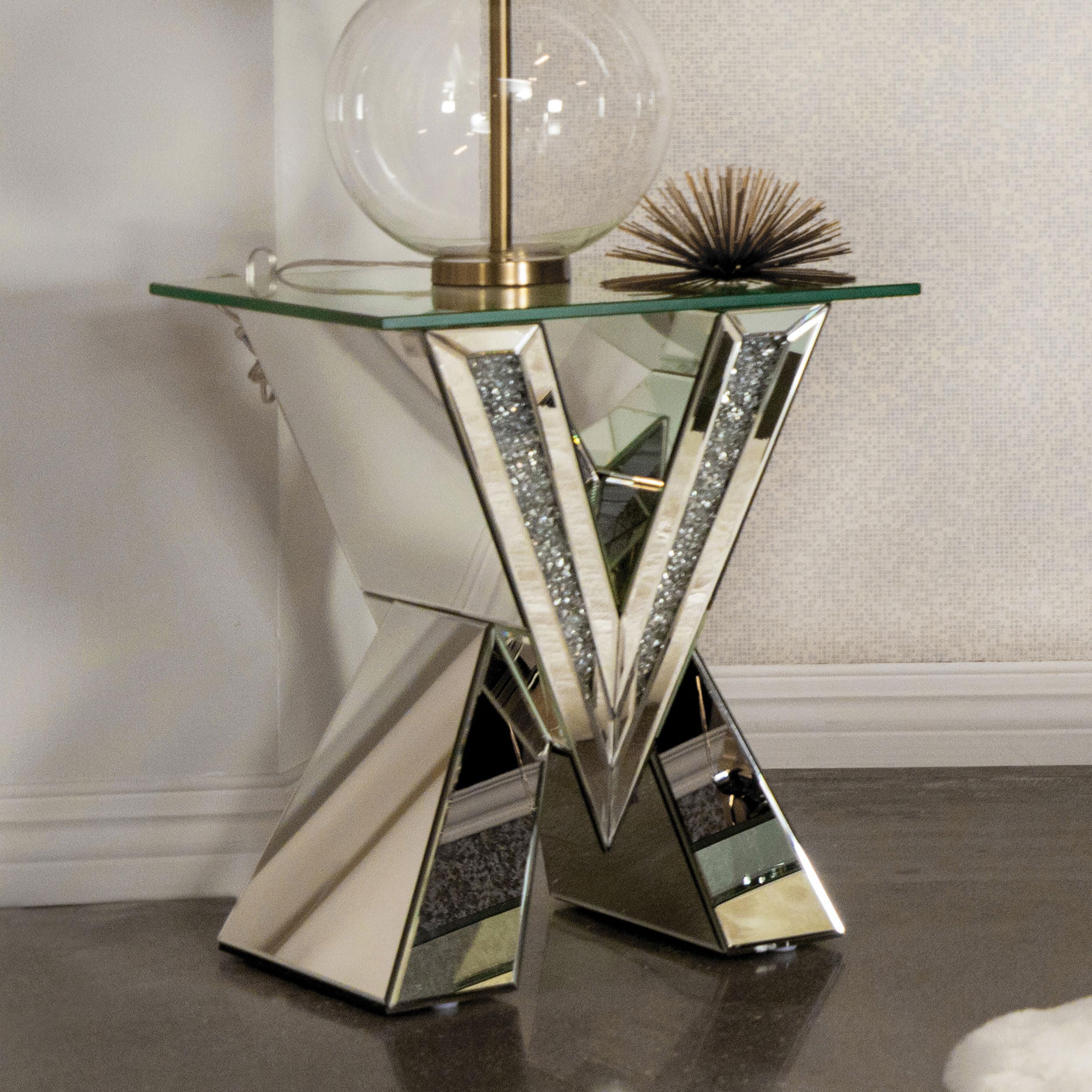Coaster Home Furnishings Caldwell V-Shaped Glass Top End Table - Silver & Clear (723447) | Modern Side Table for Living Room, Bedroom & Office Decor