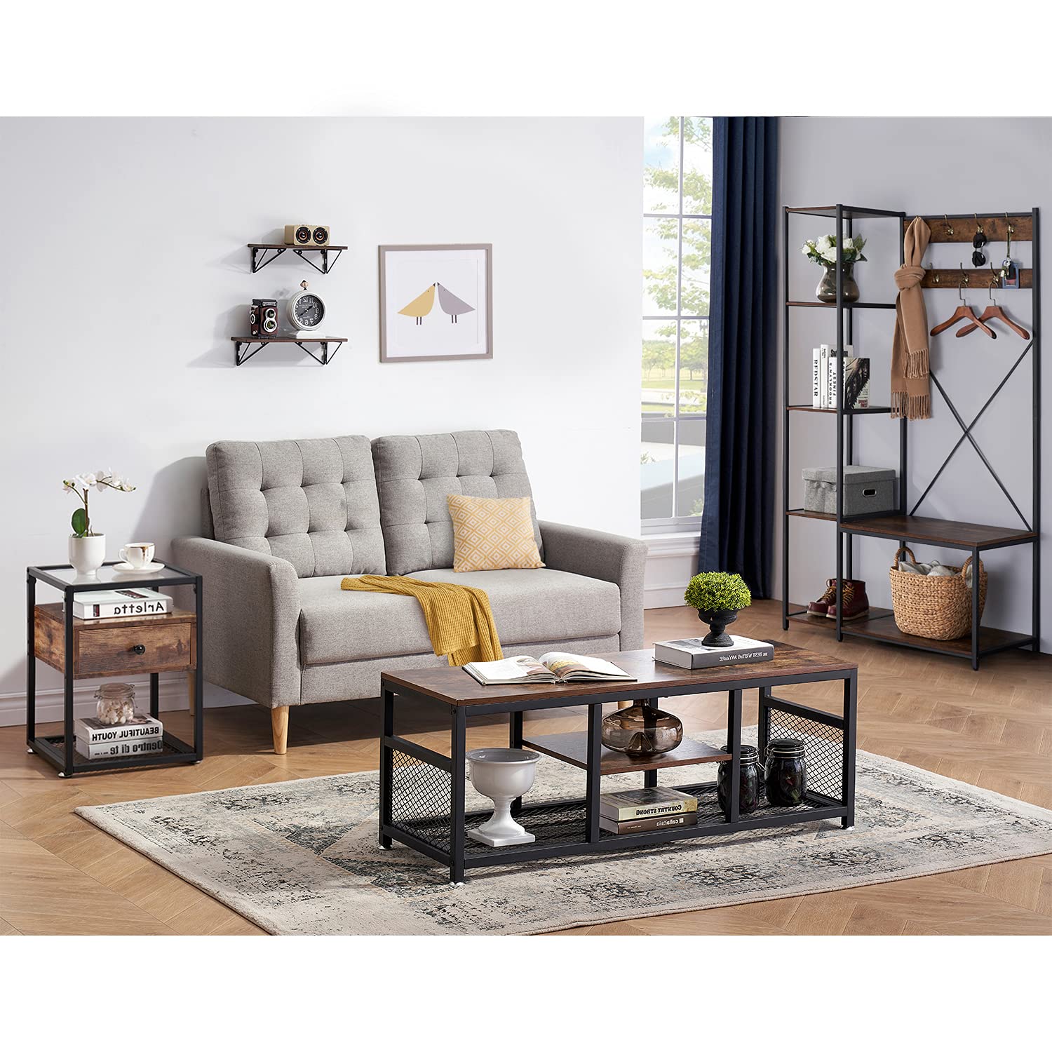 Modern Nightstand Set of 2 - Bedside Table with Glass Top & Storage Drawer, 66LB Capacity - Space-Saving End Table for Bedroom, Living Room, Lounge (Brown) | Perfect for Small Spaces, Guest Rooms & Apartment Living