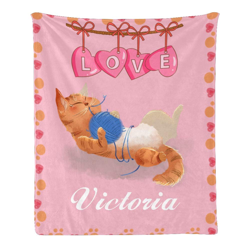 Personalized Custom Fleece Blanket with Name - Super Soft Cute Cat Design for Couch, Sofa & Bed (50x60 inches) - Perfect Gift for Christmas, Birthday & Home Decor