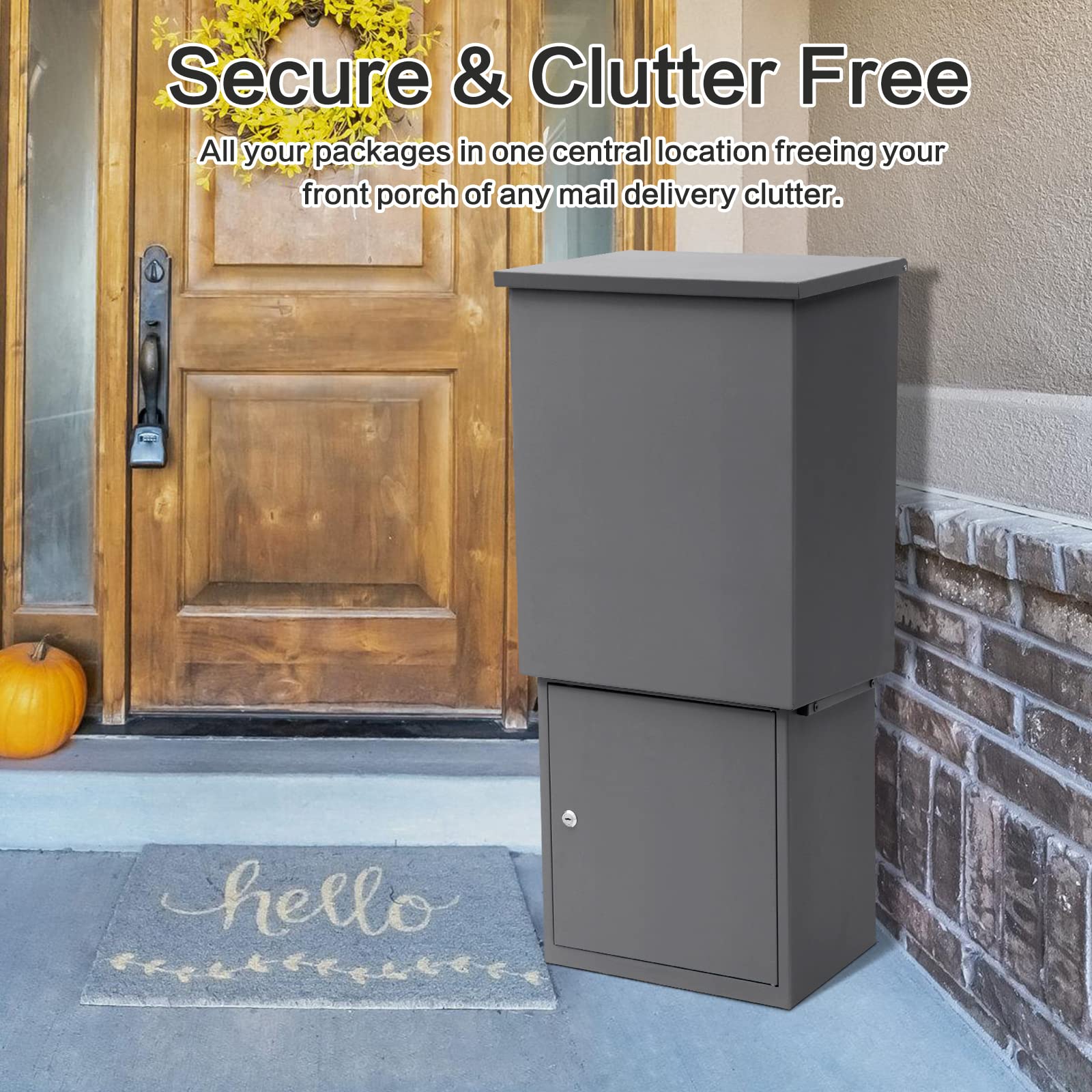 Large Galvanized Steel Package Delivery Box - Secure Locking Parcel Drop Box for Outside, Porch, Floor or Wall Mount (13.4