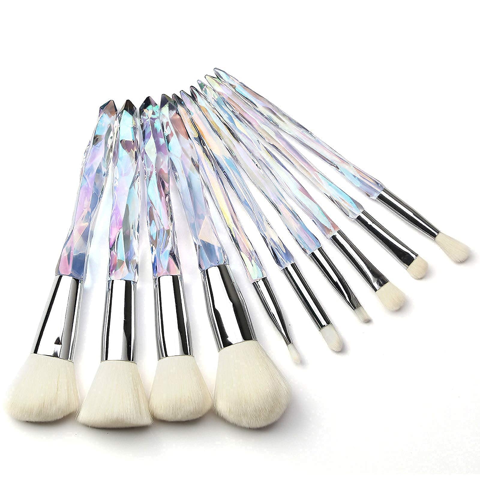 Premium 10-Piece Kingtree Makeup Brush Set - Crystal Handle Synthetic Bristles for Foundation, Blush, Eyeshadow & Eyebrows | Professional Cosmetic Brushes for Women & Teens | Perfect for Daily Makeup, Travel & Professional Makeup Artists