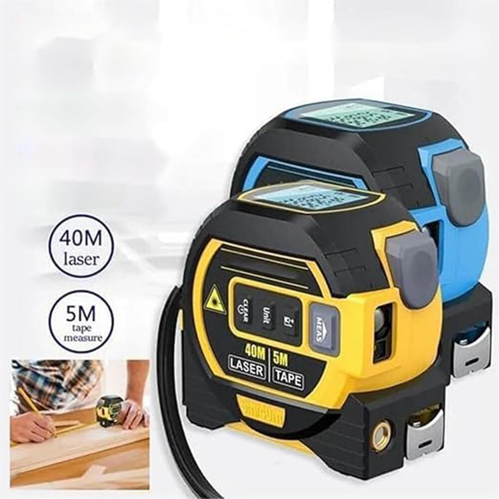3-in-1 Digital Laser Tape Measure with LED Display - 60m/196ft Laser Rangefinder & Digital Ruler (Blue) - Perfect for Construction, DIY Projects, Home Renovation and Carpentry Work