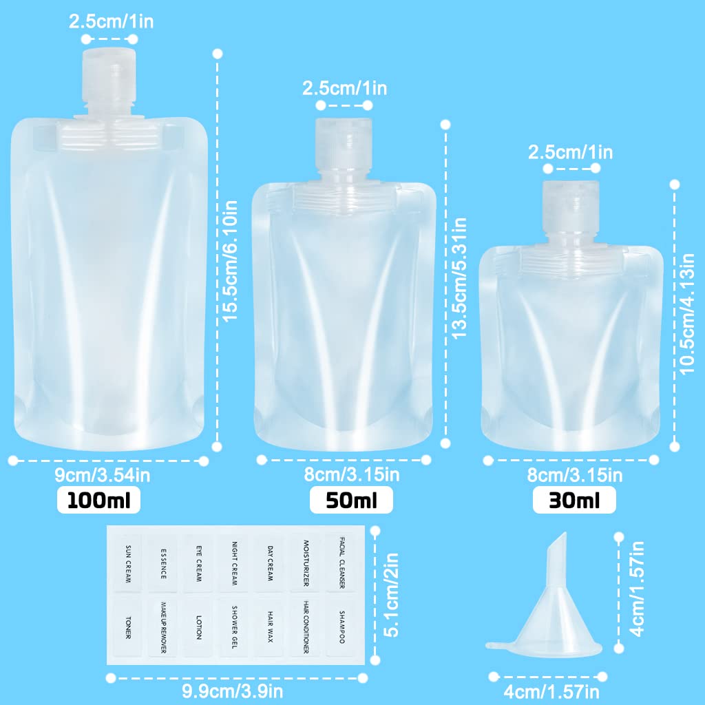 15-Piece Travel Toiletry Bag Set - Leak-Proof Refillable Squeeze Pouches for Shampoo, Lotion & Conditioner | Portable Cosmetic Organizer for Vacation, Camping & Airplane Carry-On | TSA Approved Travel Accessories