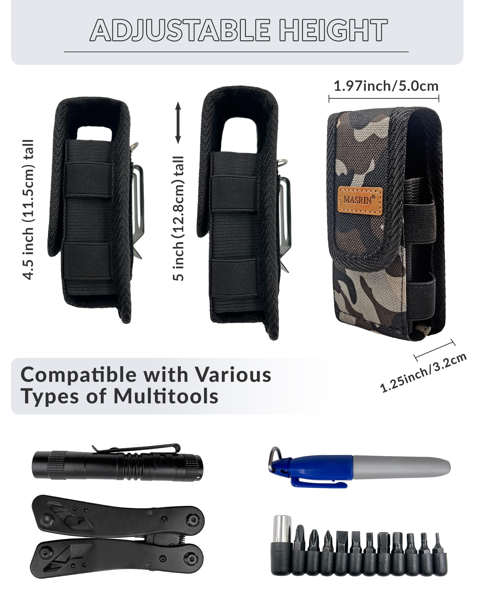 **Leather Multi Tool Pouch with Belt Clip - Durable Multitool Sheath for Belt, Compact Knife Holder & Small Tool Case - Compatible with Multitool Accessories - Perfect for Camping, Hiking & Outdoor Adventures**