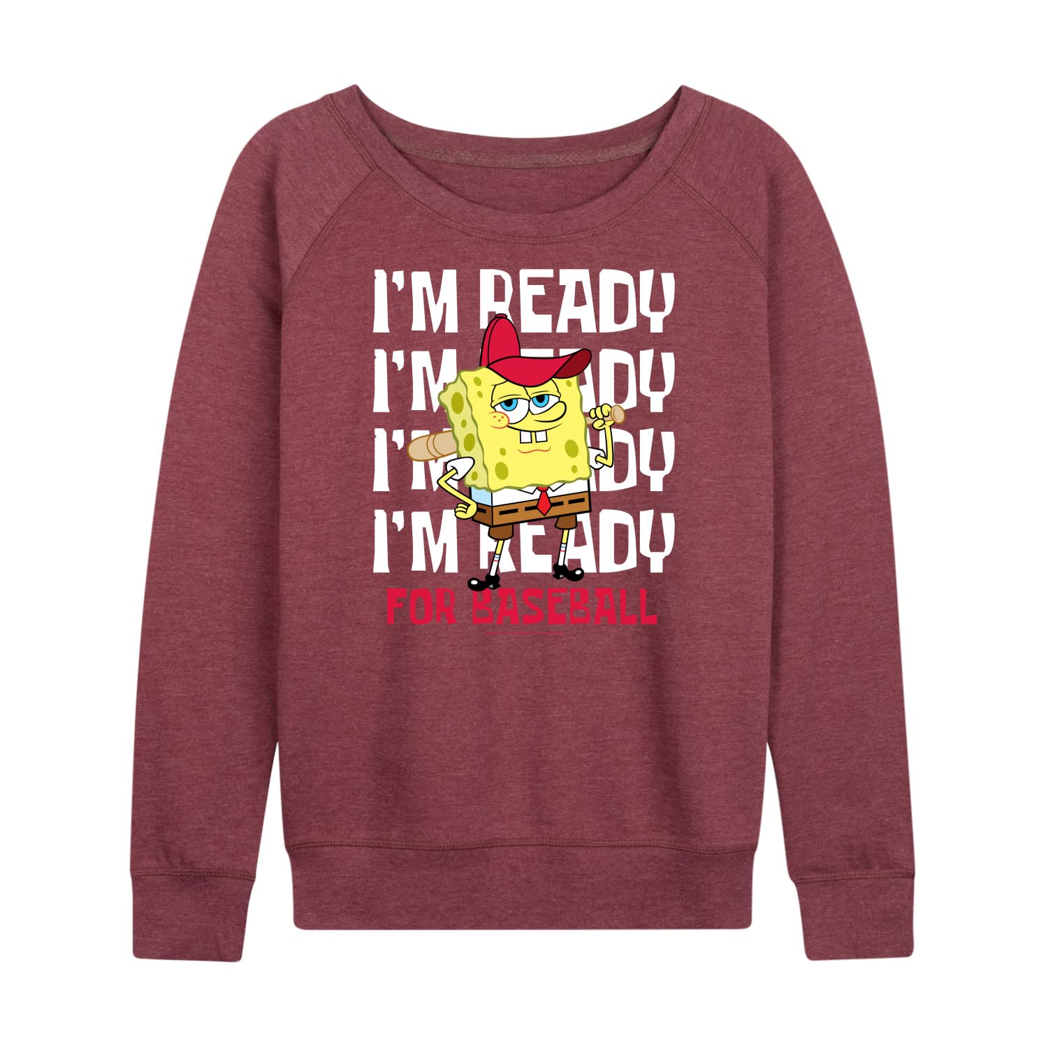 SpongeBob SquarePants Women's Lightweight French Terry Pullover Hoodie | Baseball Ready Casual Wear | Perfect for Game Day, Lounge & Street Style