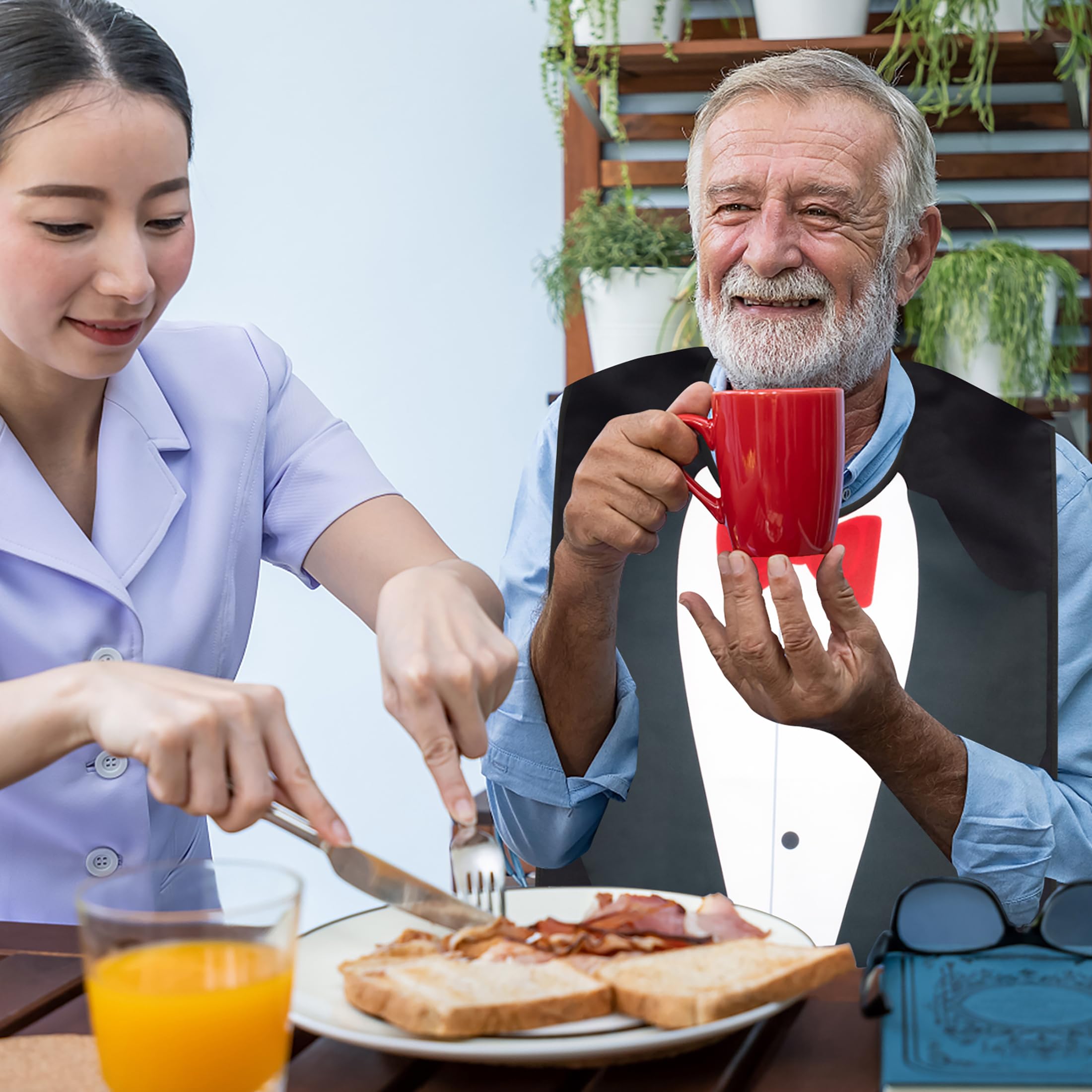 **Washable & Reusable Adult Bibs for Men - 3 Pack with Crumb Catcher - Durable Eating Bibs for Elderly, Disabled & Mealtime Protection (Perfect for Dining, Nursing Homes & Daily Use)**