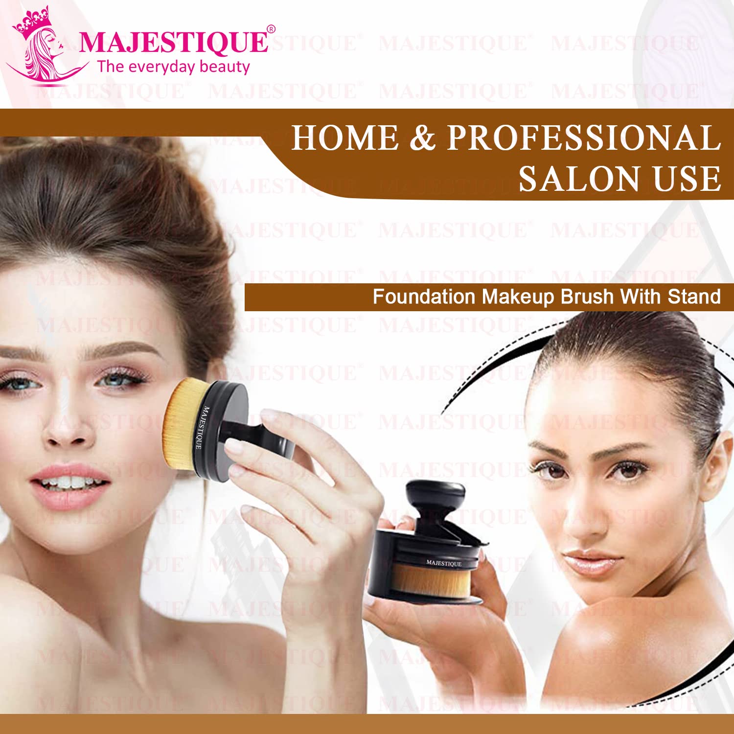 Majestique Round Makeup Brush & Removable Puff Set | Professional Foundation Blender & Cosmetic Sponge | 2-Piece Portable Beauty Tools for Women | Perfect for Travel, Daily Makeup & Quick Touch-Ups