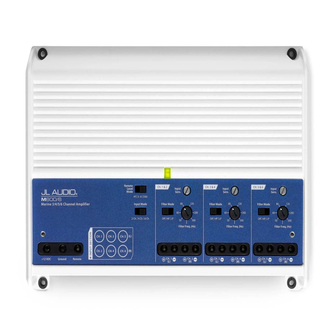JL Audio M600/6 M Series Class D Marine 6-Channel Amplifier - High Power Full Range Audio for Boats, Yachts & Marine Vehicles | Waterproof & Durable for Harsh Marine Environments