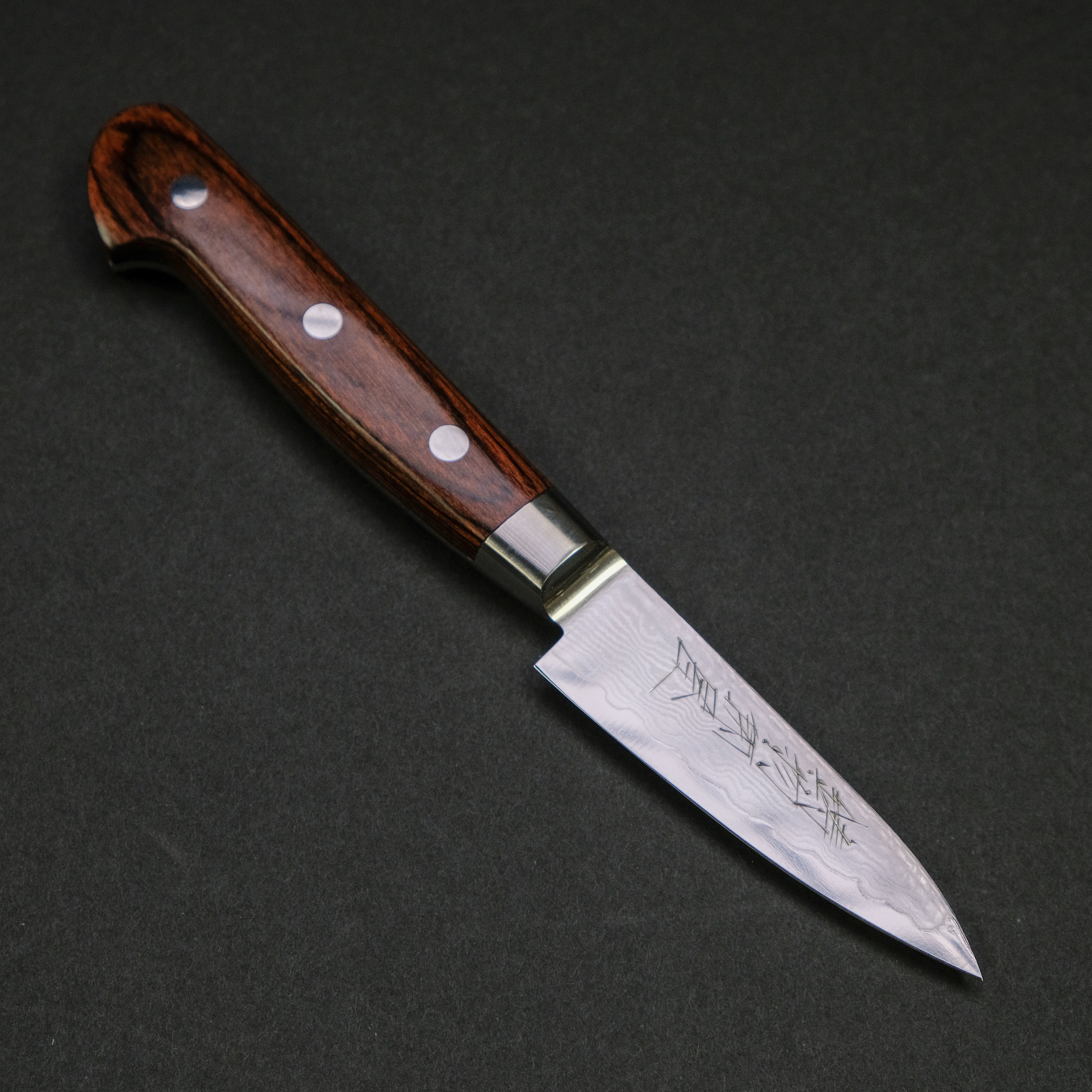 Hitohira Imojiya ST Damascus Paring Knife 80mm - Premium Imitation Mahogany Handle - Perfect for Kitchen, Cooking, Slicing Fruits & Vegetables
