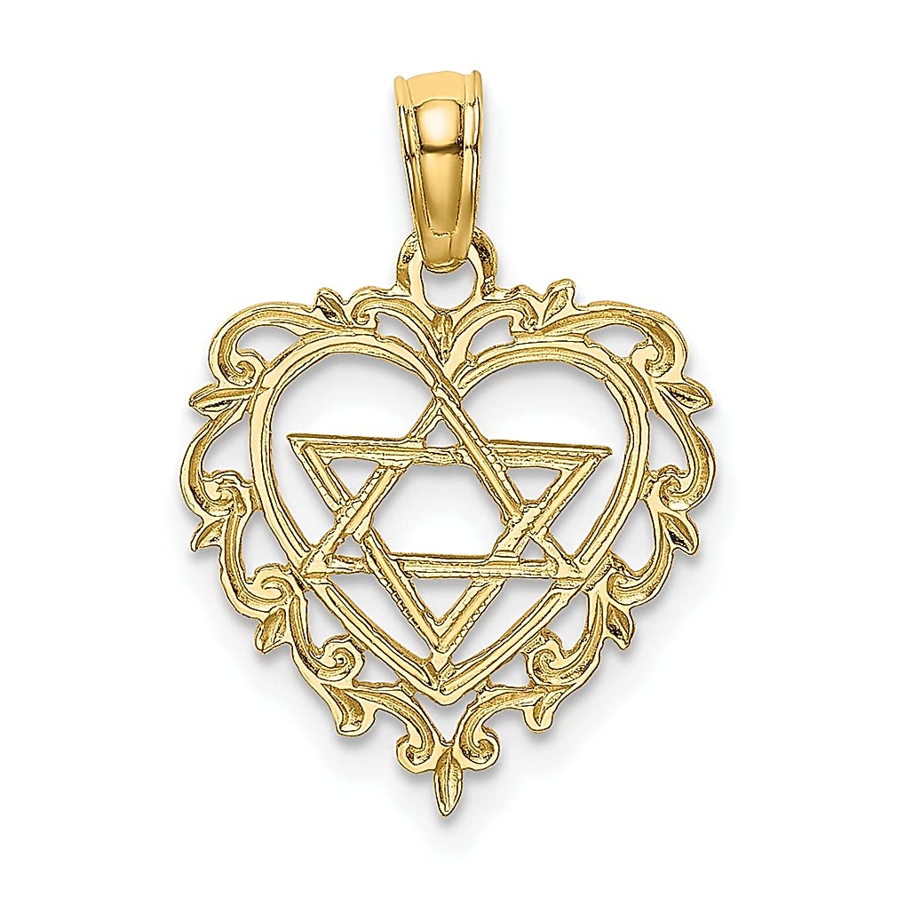 14K Solid Yellow Gold Star of David Necklace - Jewish Magen David Pendant with Heart Charm - Religious Judaica Jewelry for Women - Perfect for Hanukkah, Bar Mitzvah & Jewish Wedding Gifts