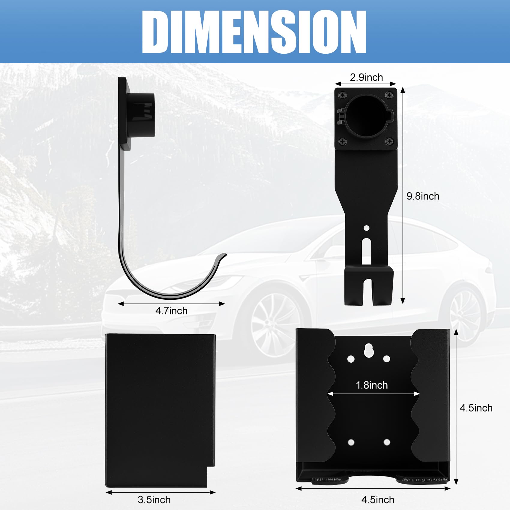 EV Charger Holder Wall Mount Kit - J1772 Connector Compatible Holster Dock & Cable Bracket for Electric Vehicle Charging | Perfect for Home Garage, Workplace & Public Charging Stations