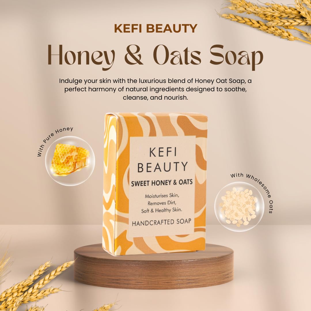 KEFI BEAUTY Honey & Oats Nourishing Soap with Herbal Cream - 100g Each, Pack of 2 - Moisturizing Hand & Body Cleanser for Dry Skin Care & Daily Bath Routine