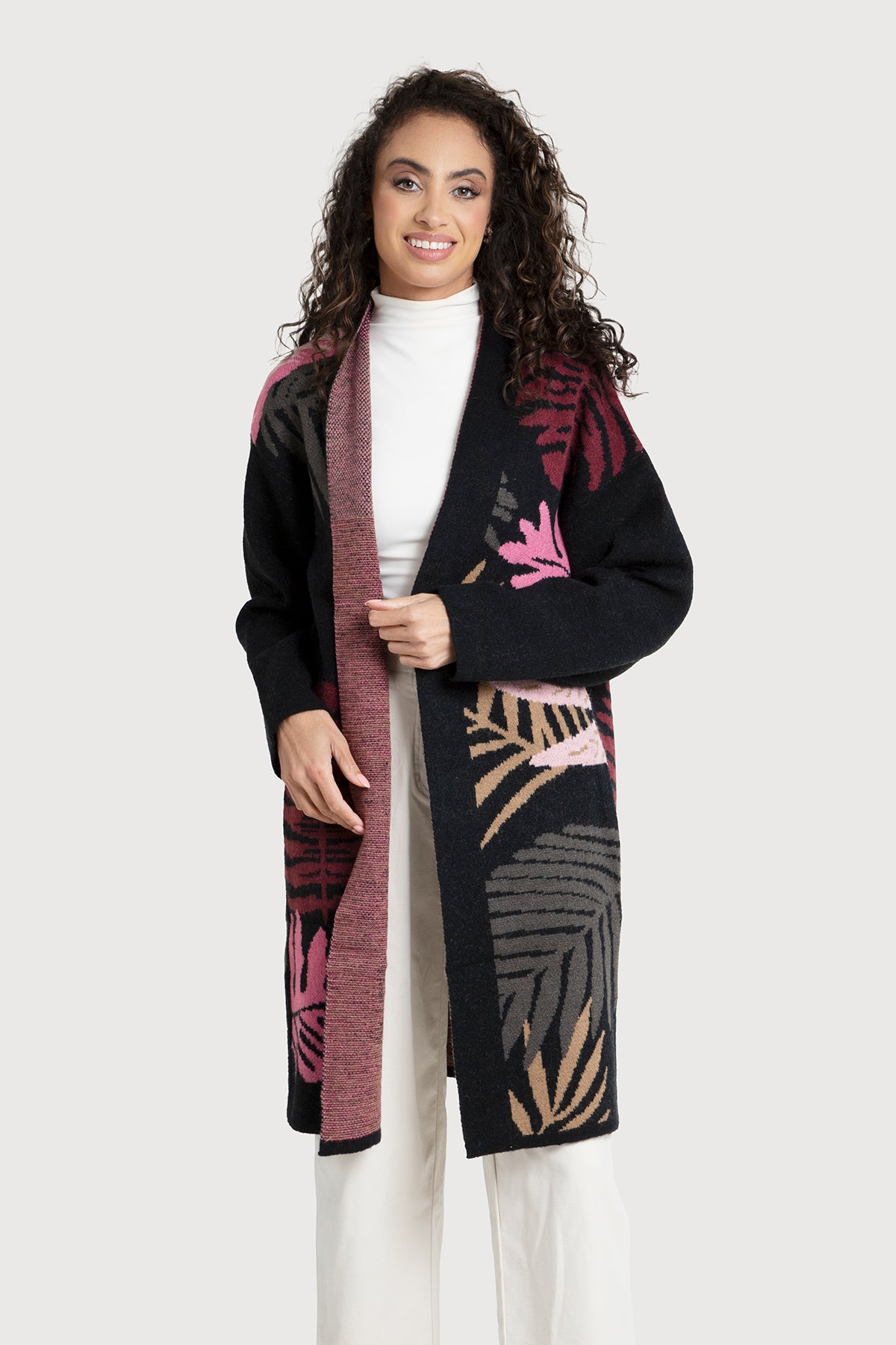 Stylish Tropical Leaves Print Long Cardigan Sweater for Women - Perfect for Beach Cover-Up, Boho Outfits & Casual Layering