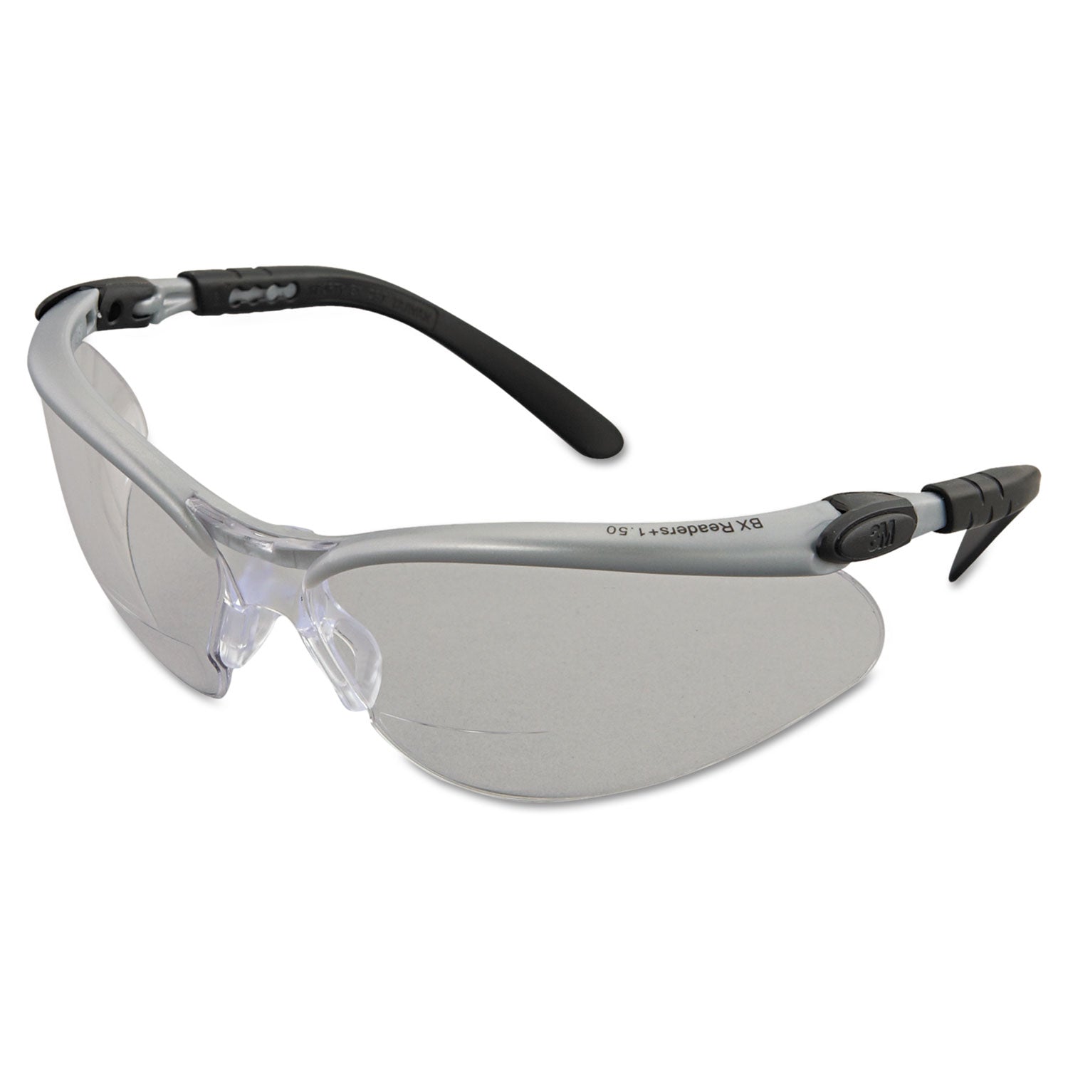 3M™ BX Molded In Diopter Safety Glasses - 1.5+ Magnification, Silver/Black Frame, Clear Lens (20-Pack) - Perfect for Reading, Lab Work & Industrial Safety