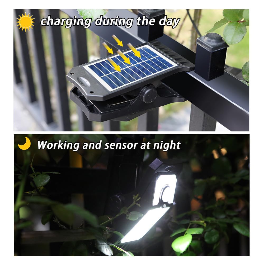 Clip on Solar Lights Outdoor - 3 Light Modes, 118 LED Solar Powered Fence Lights with Remote Control & Motion Sensor - Waterproof for Patio, Wall, Gutter, Camping (2 Pack) - Perfect for Backyard, Garden, Pathway & Outdoor Decor