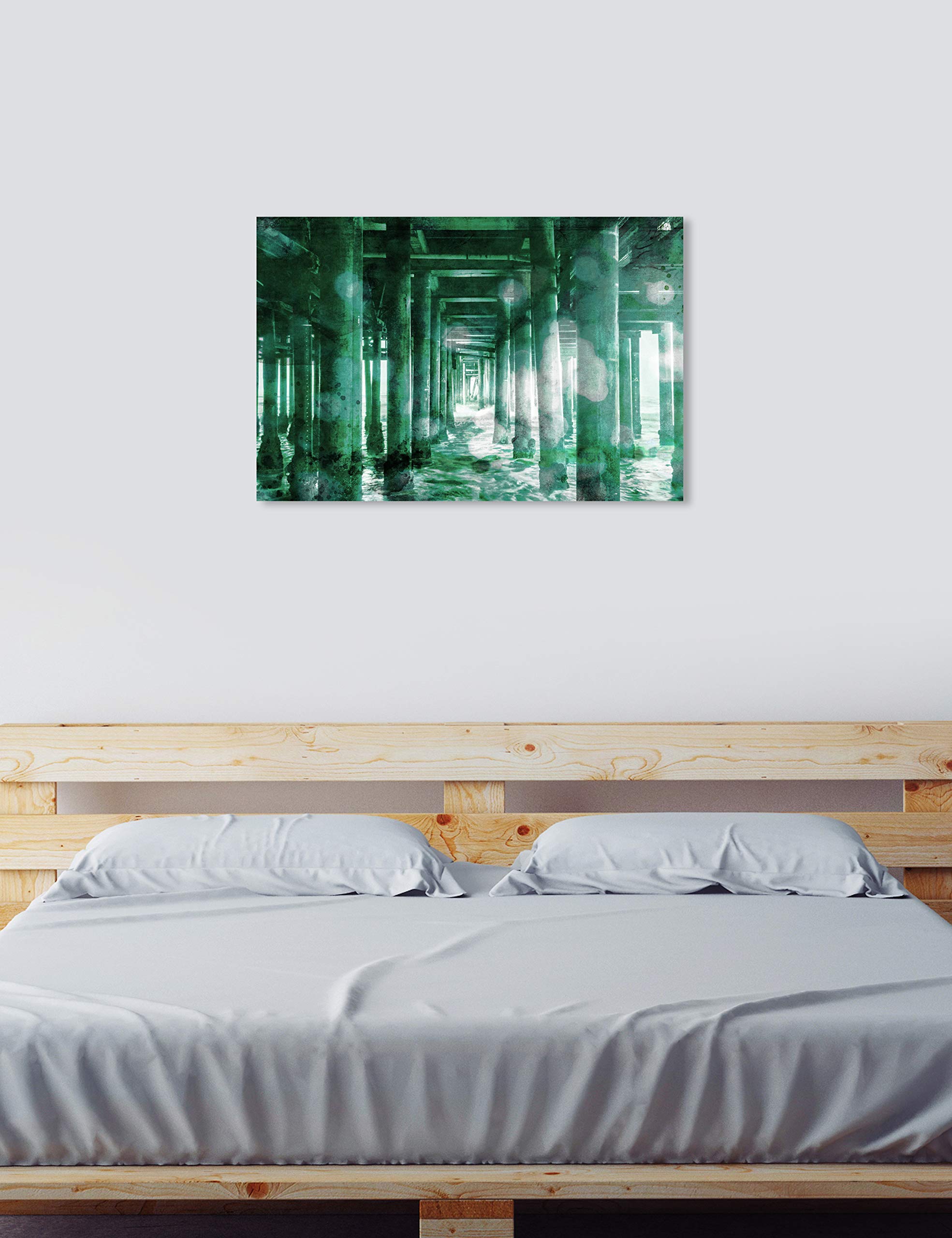 Oliver Gal Artist Co. 'At The Dock Emerald' Architecture Wall Art Canvas Print - 45x30 Inches Green & White Modern Home Decor - Perfect for Living Room, Bedroom or Office Wall Decoration