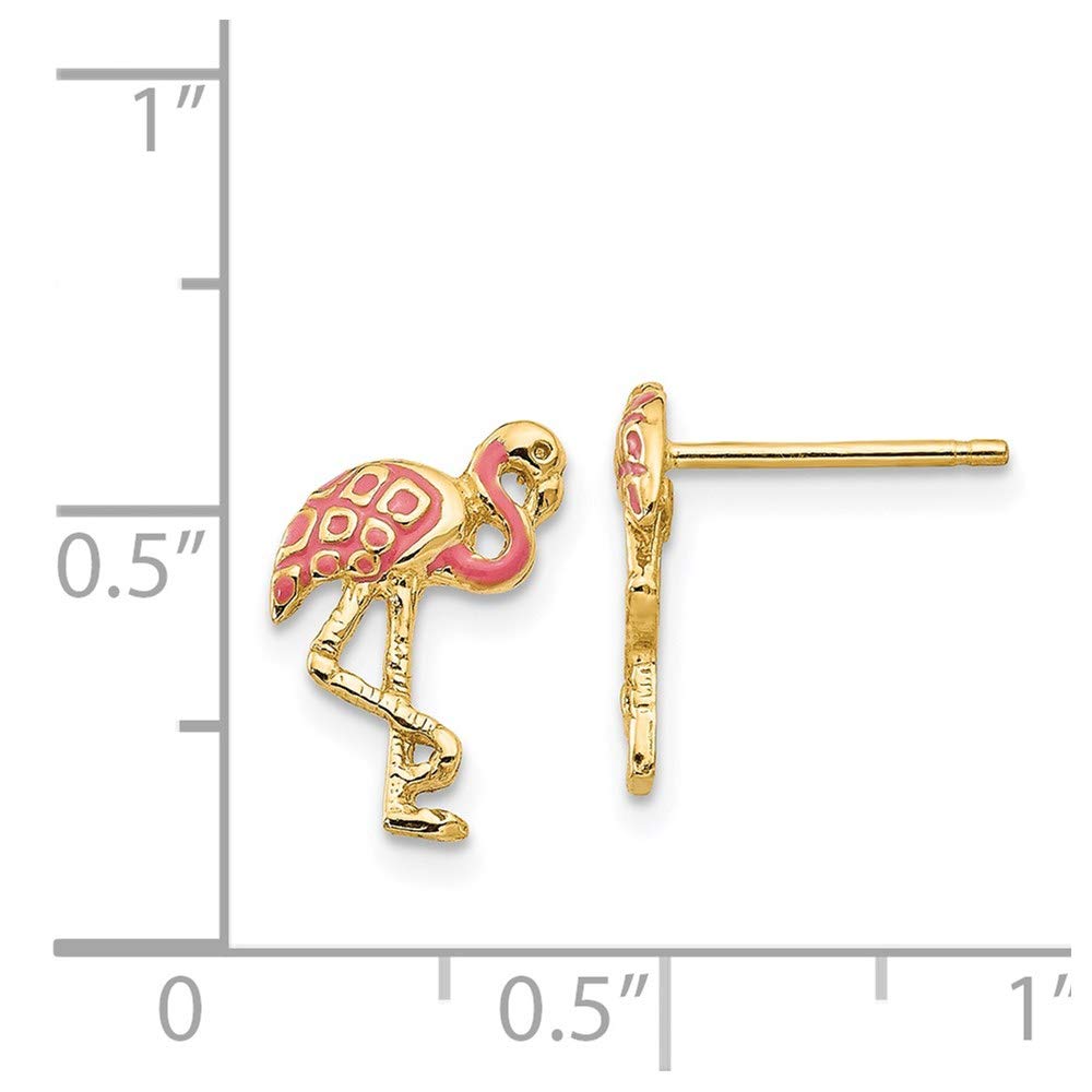 14K Yellow Gold Pink Enamel Flamingo Stud Earrings - Dainty Floral Animal Jewelry for Women, Perfect for Summer Outfits & Beach Vacations
