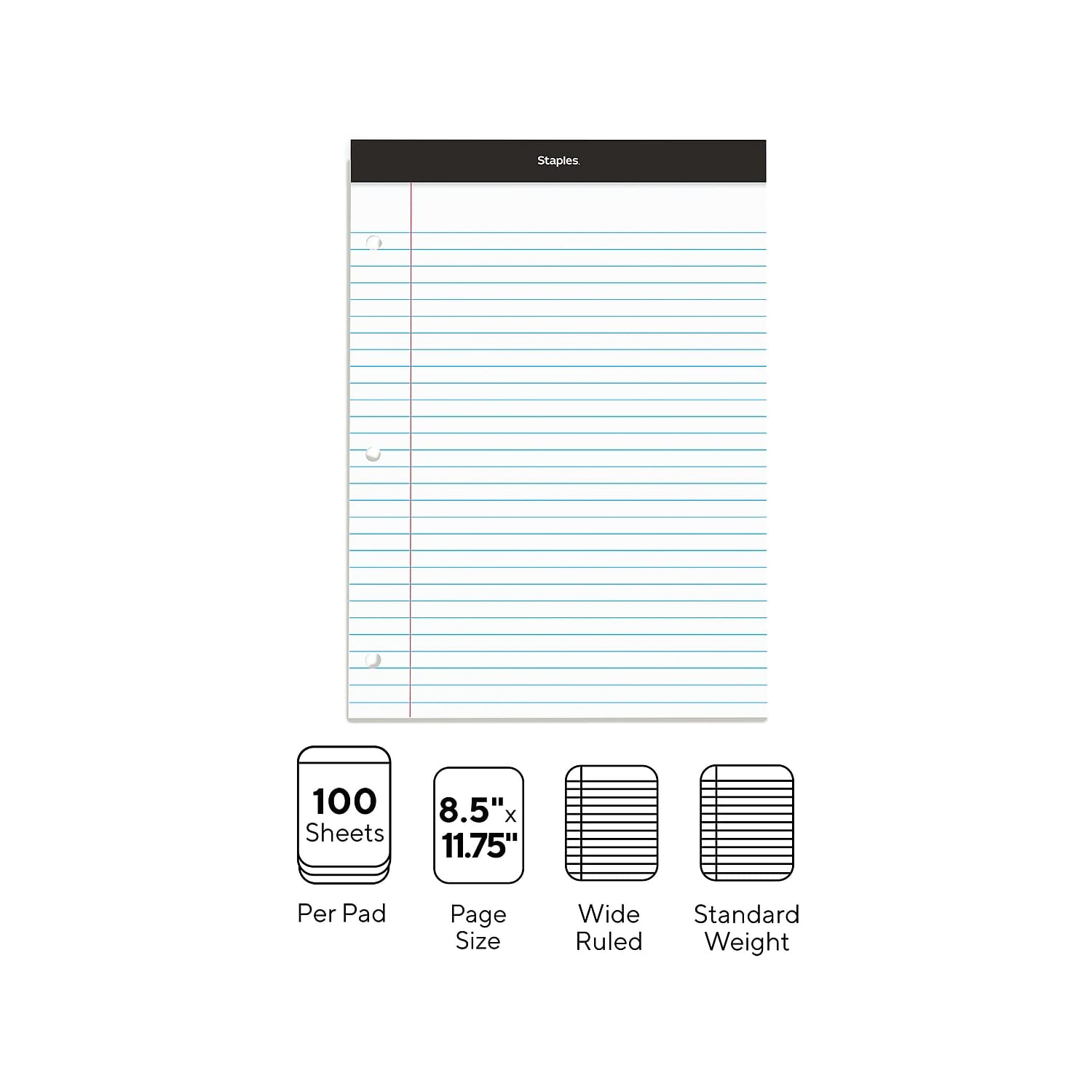Staples 478900 Double Pad Notepads - 8.5x11.75 Inches, White Paper, 100 Sheets per Pad, 6 Pads per Pack - Perfect for Office, School & Home Note Taking