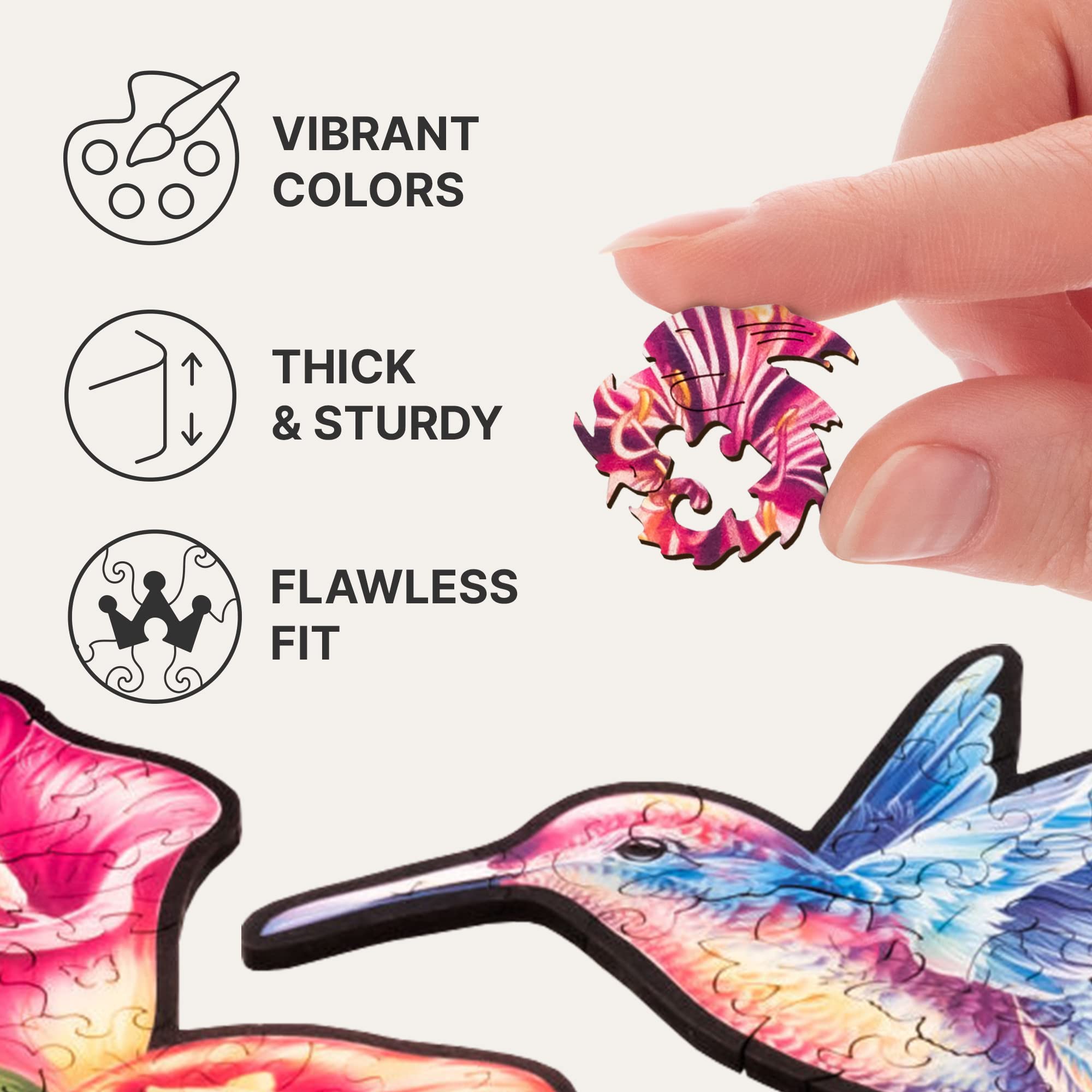 UNIDRAGON Original Wooden Jigsaw Puzzle - 700 Piece Elusive Colibri Hummingbird Art, Large 27.6x21.3 Inches, Unique Shaped Pieces, Premium Gift Box for Adults & Kids - Perfect for Family Game Night, Home Decor & Stress Relief