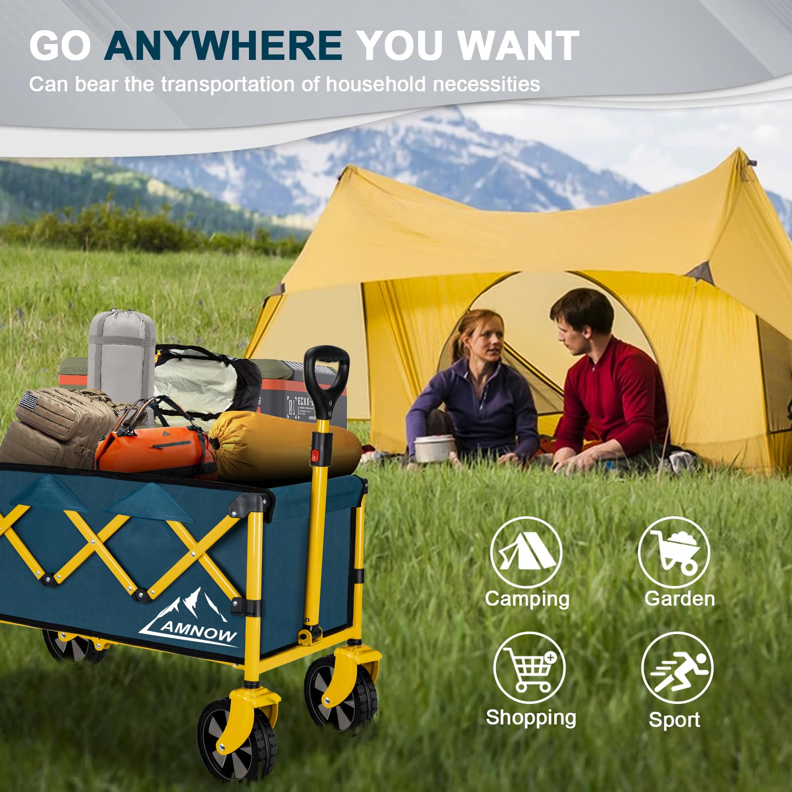 Foldable Collapsible Wagon Cart with Silent Universal Wheels - Heavy Duty Utility Cart for Groceries, Beach, Sports, Fishing & Camping - Portable Green Shopping Cart for Outdoor Activities & Indoor Use