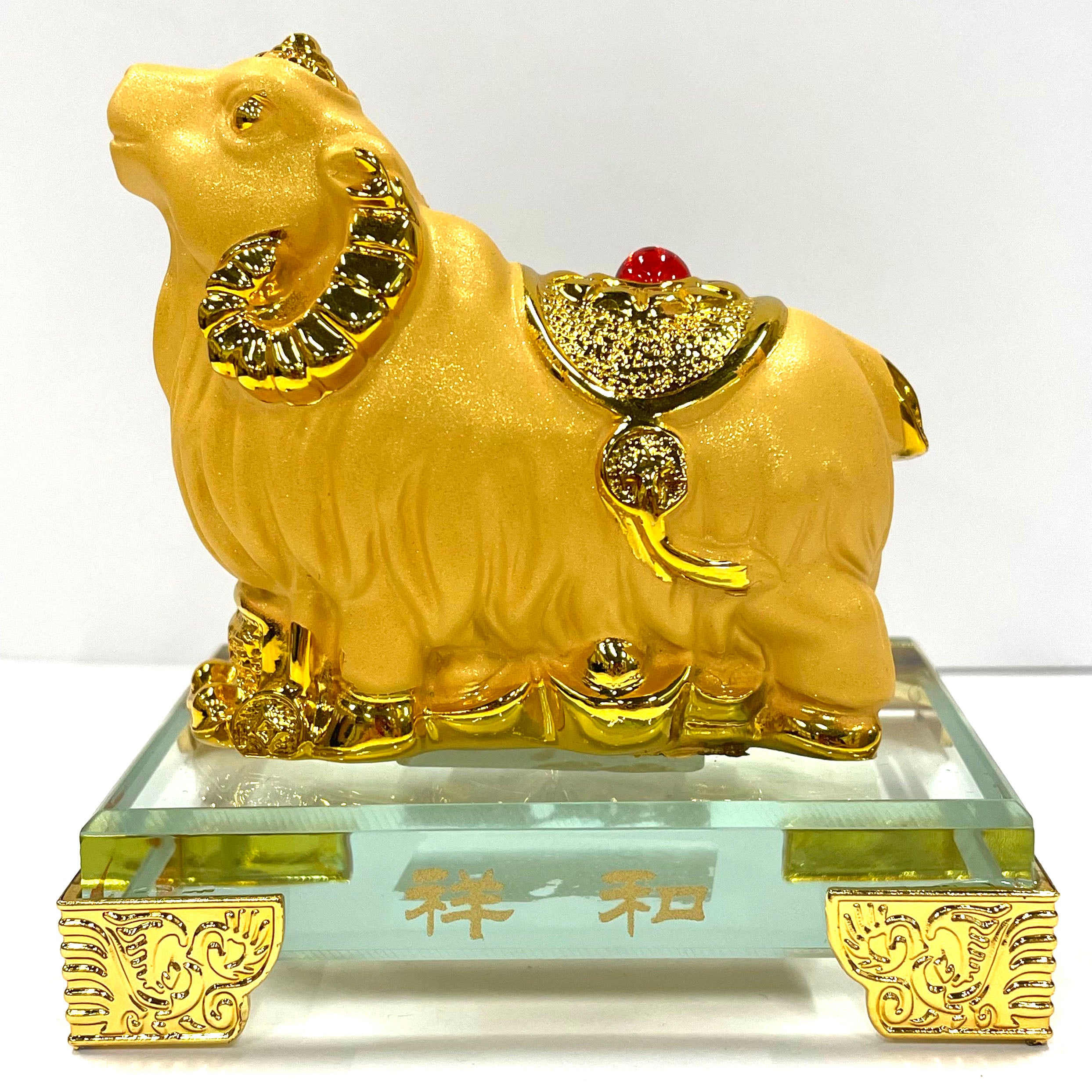 Chinese New Year Zodiac Glass Figurine - Year of the Sheep Collectible Art Piece for Home Decor & Gift Giving | Perfect for Holiday Displays, Office Decor & Chinese Culture Enthusiasts