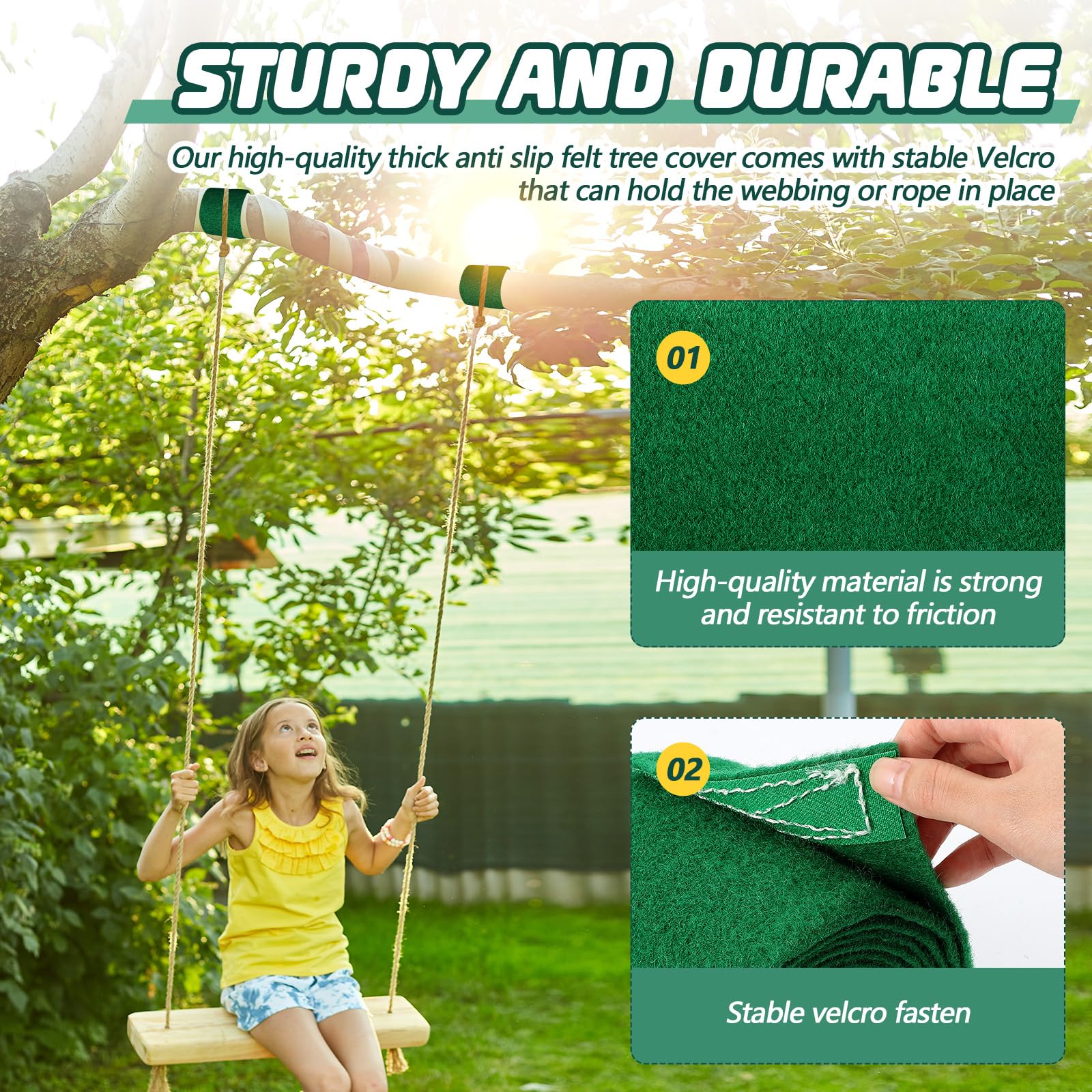 8-Piece Tree Protector Kit for Slacklines - Non-Slip Felt Wraps (9.84 ft x 6 Inch) - Tree Trunk Guard for Outdoor Activities Like Ninja Ziplines, Slackline Hammocks, Rope Swings & More - Protects Trees While Enjoying Backyard Fun