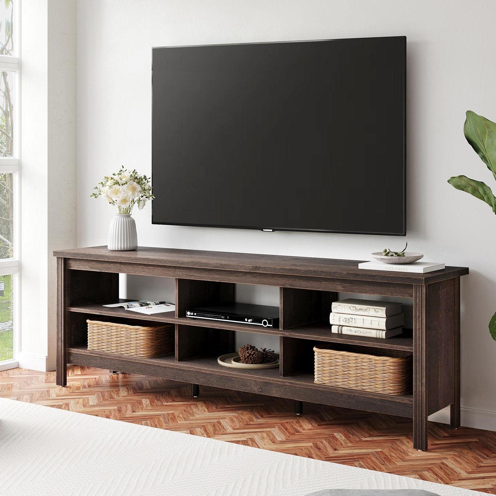 WAMPAT 75 Inch TV Stand Entertainment Center - Wood Media Console TV Table Cabinet with 6 Storage Shelves for Living Room & Bedroom, 70