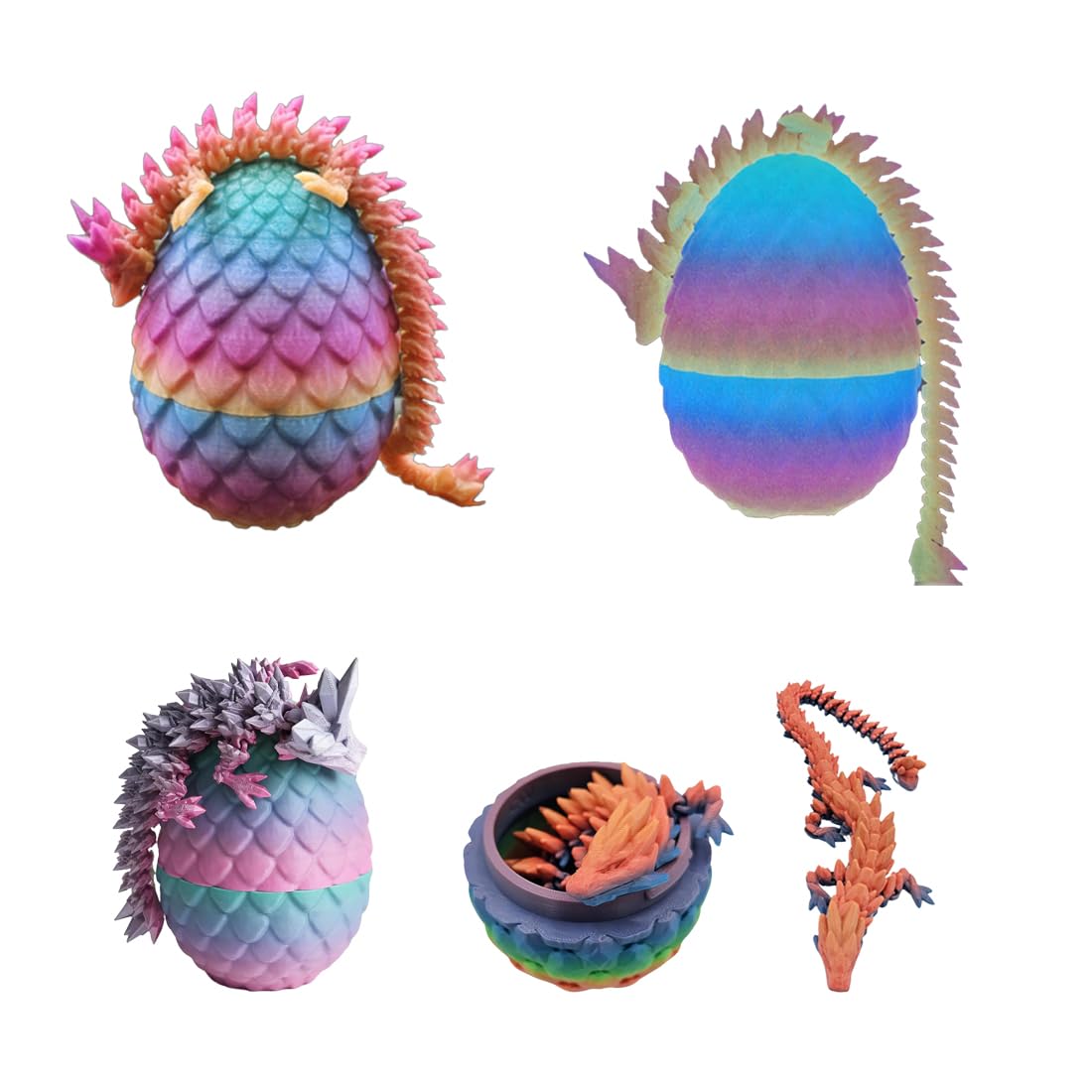 Glow in The Dark Rainbow 3D Printed Articulated Dragon Egg - Luminous Fidget Toy with Flexible Dragon Inside | Fillable Easter Eggs for Stress Relief, Party Favors & Kids Sensory Play