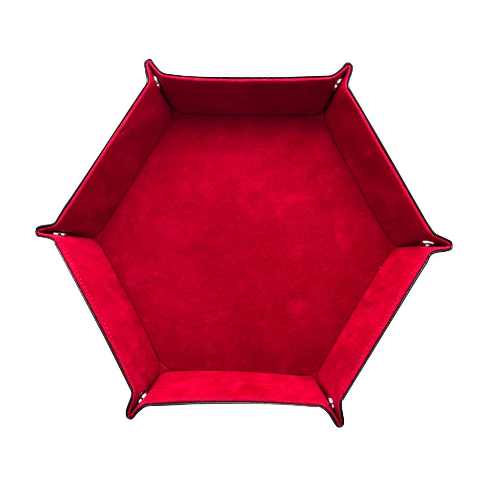 Premium Metal Dice Rolling Tray - Double Sided Folding PU Leather Storage Box for RPG, DND & Tabletop Games (Red) | Portable Game Accessory for Dungeons & Dragons, MTG, Board Game Nights