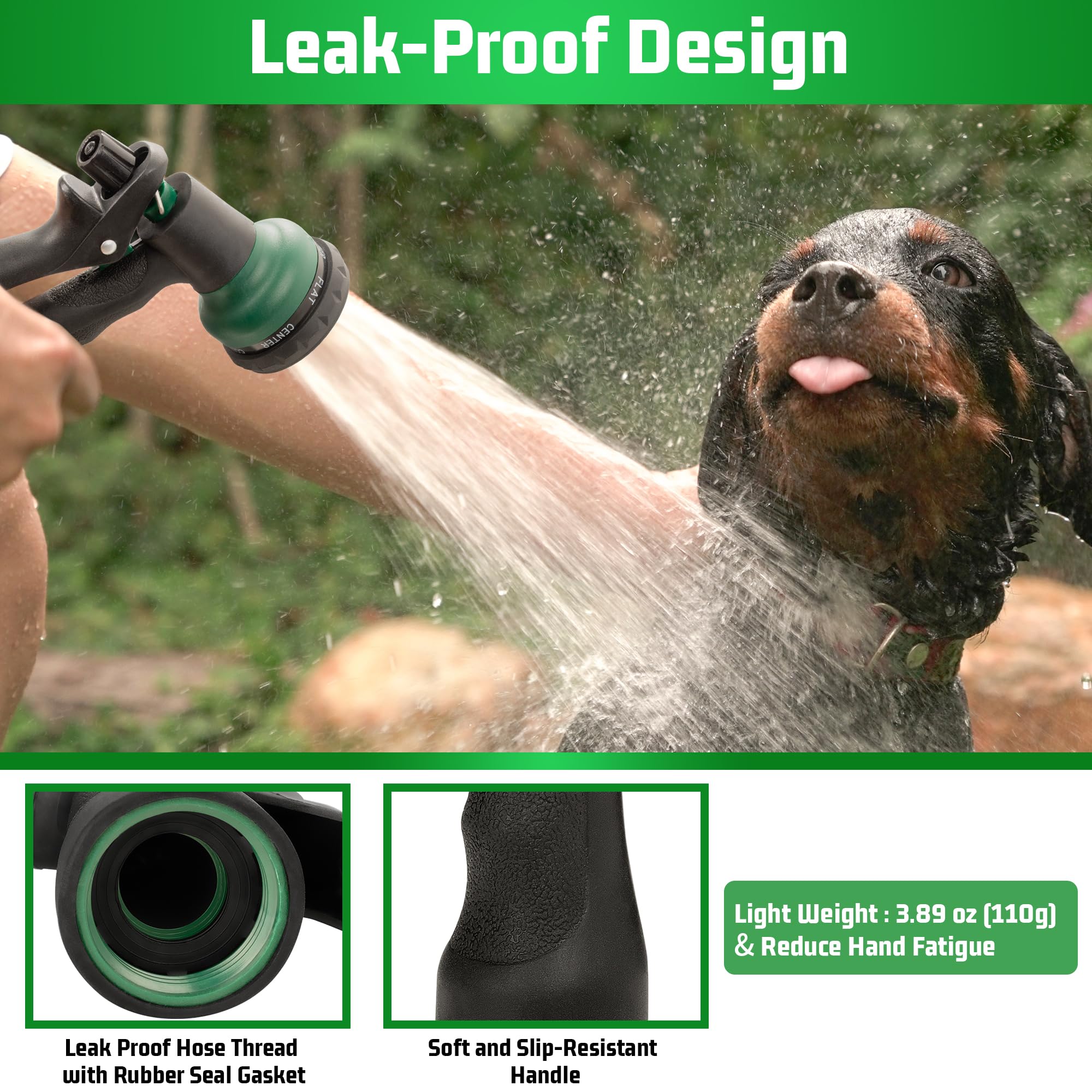 NEXCOVER Garden Hose Nozzle Sprayer - 7 Adjustable Water Patterns, Ergonomic Non-Slip Grip, Heavy Duty Water Hose Attachment for Car Washing, Plant Watering, Pet Bathing & Lawn Care | Perfect for Gardening, Outdoor Cleaning & Home Maintenance