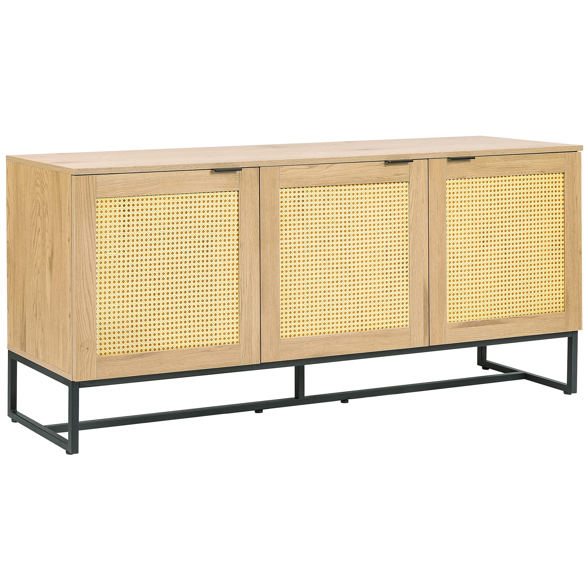 Modern Rattan Buffet Sideboard Cabinet with Natural Rattan Doors - Wood Entryway Console Table & Storage Cabinet for Living Room, Dining Room - Perfect for Home Decor, Storage & Serving (Brown)