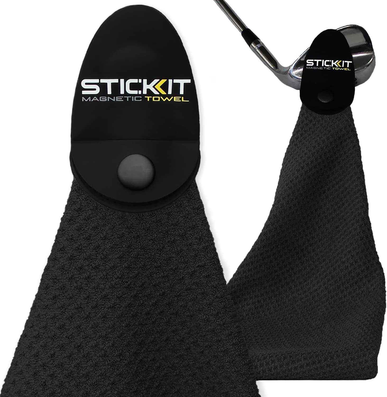 Premium STICKIT Magnetic Golf Towel 2-Pack | Super Absorbent Microfiber with Waffle Pockets | Heavy Duty Magnet for Golf Carts & Clubs | Perfect for Golfers, Caddy & Outdoor Sports Enthusiasts