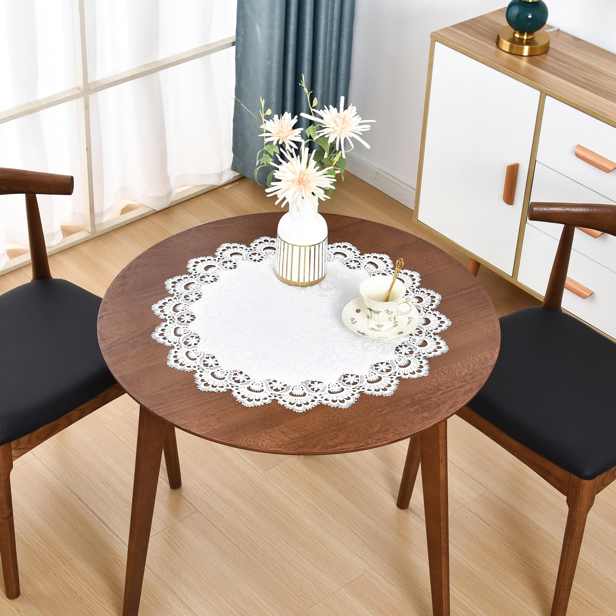 Elegant White Lace Jacquard Round Doily Tablecloth - 24 Inch Decorative Table Topper for Dining Room, Coffee Table, Dresser & Centerpiece - Perfect for Weddings, Tea Parties & Home Decor
