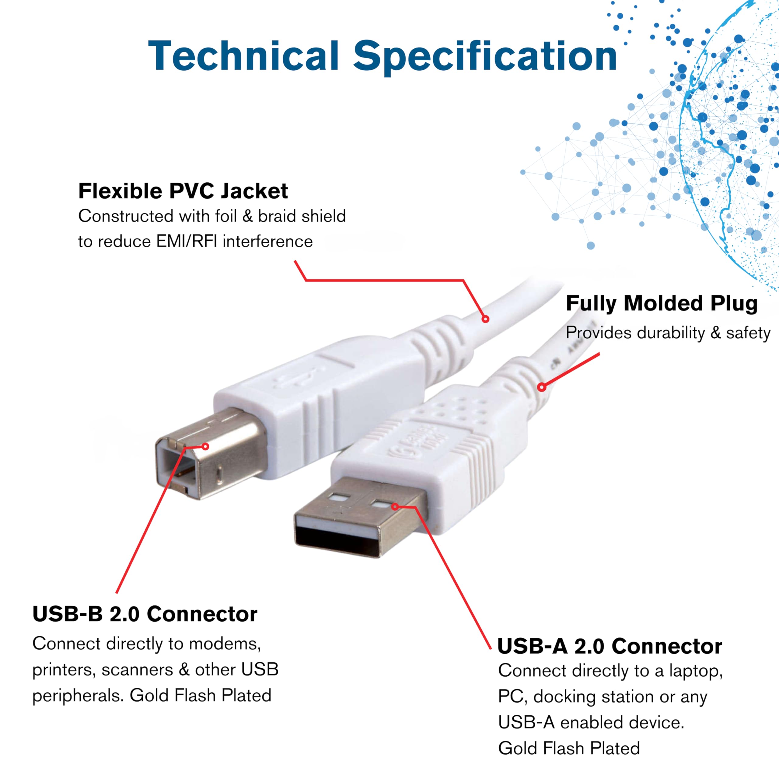 C2G 6.5ft USB 2.0 A to B Printer Cable - High Speed Data Transfer Cable for Printers, Scanners & External Hard Drives - Plug & Play USB Extension Cord (White, 13172) - Perfect for Home Office & Studio Setups