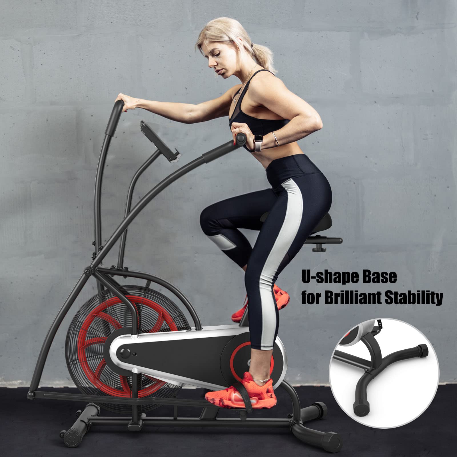 Goplus Air Bike Exercise Bike - Fan Cycling Bike with Adjustable Resistance, LCD Display, Tablet Holder & Wheels for Home Cardio Workout | Indoor Fitness Equipment for Weight Loss & Full-Body Training