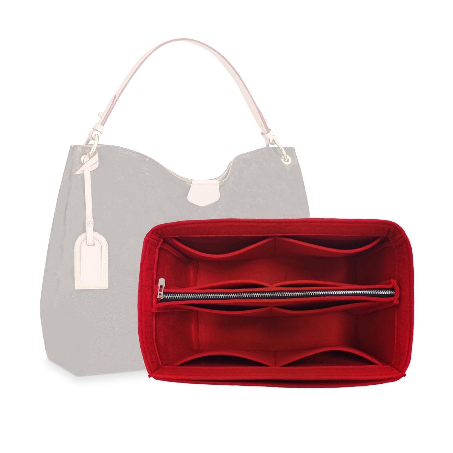 Premium Handmade 2mm Felt Purse Organizer for Louis Vuitton Graceful PM/MM - Snug Fit, Sturdy Gold Zipper (Red) - Perfect for Travel, Work & Everyday Bag Organization