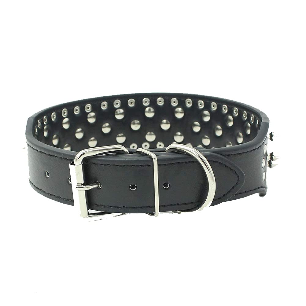 Spiked Studded Leather Dog Collar for Pitbulls - Heavy Duty Adjustable Pet Collar for Medium & Large Dogs - Perfect for Training, Walking & Outdoor Adventures