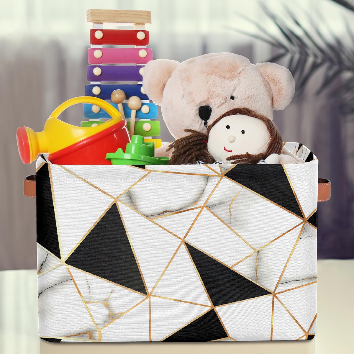 Modern Geometric Pattern Foldable Fabric Storage Bins - 2 Pack White & Black Marble Cube Organizers for Closet, Shelves & Home Decor | Space-Saving Storage Solution for Bedroom, Bathroom & Office Organization