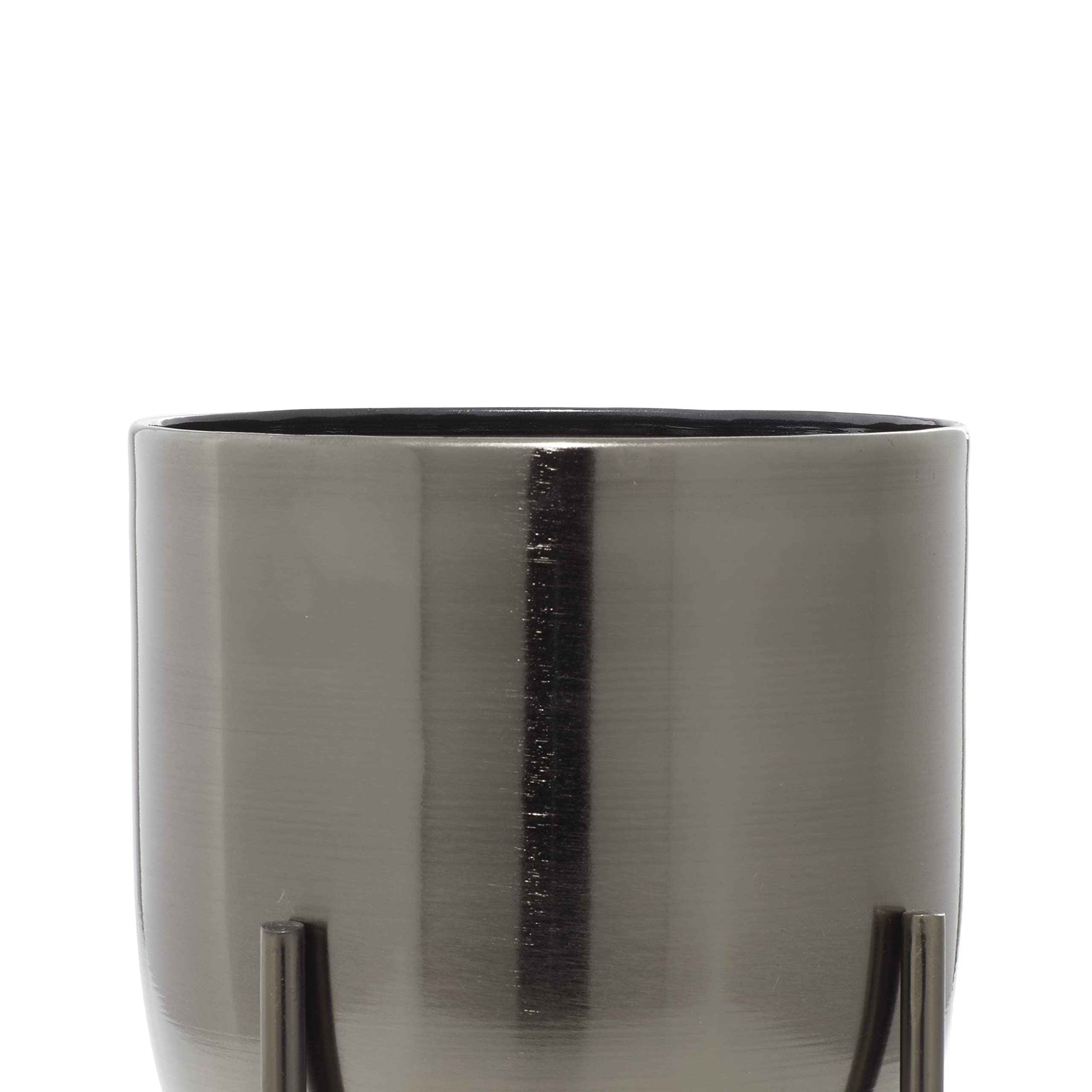 Deco 79 Metal Round Planter Set of 2 - 16 Inch Black Flower Pots with Removable Stand, 13 Inch Height - Modern Indoor Outdoor Garden Decor for Home, Patio, Balcony & Office Plants