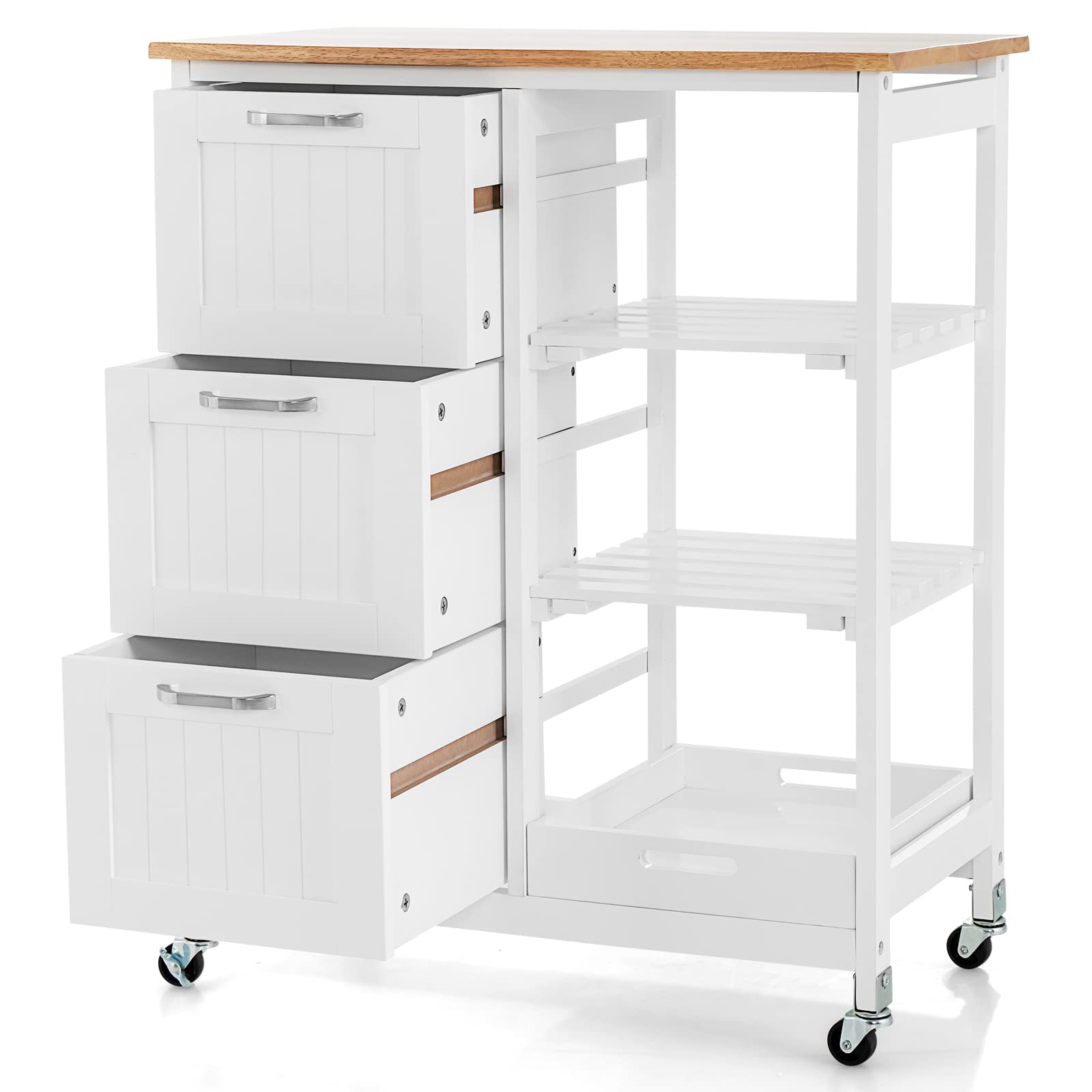 PETSITE White Kitchen Island Cart with Wheels - Rolling Storage Cart with Drawers & Shelves for Small Spaces, Mobile Kitchen Organizer for Cooking, Baking & Entertaining - Perfect for Apartments & Small Kitchens