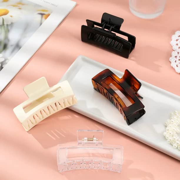 Blubby 4Pcs Rectangle Hair Claw Clips - Small Hair Clips for Thin & Thick Long Hair, Fashion Hair Clutcher Accessories for Women & Girls - Perfect for Work, School & Everyday Styling