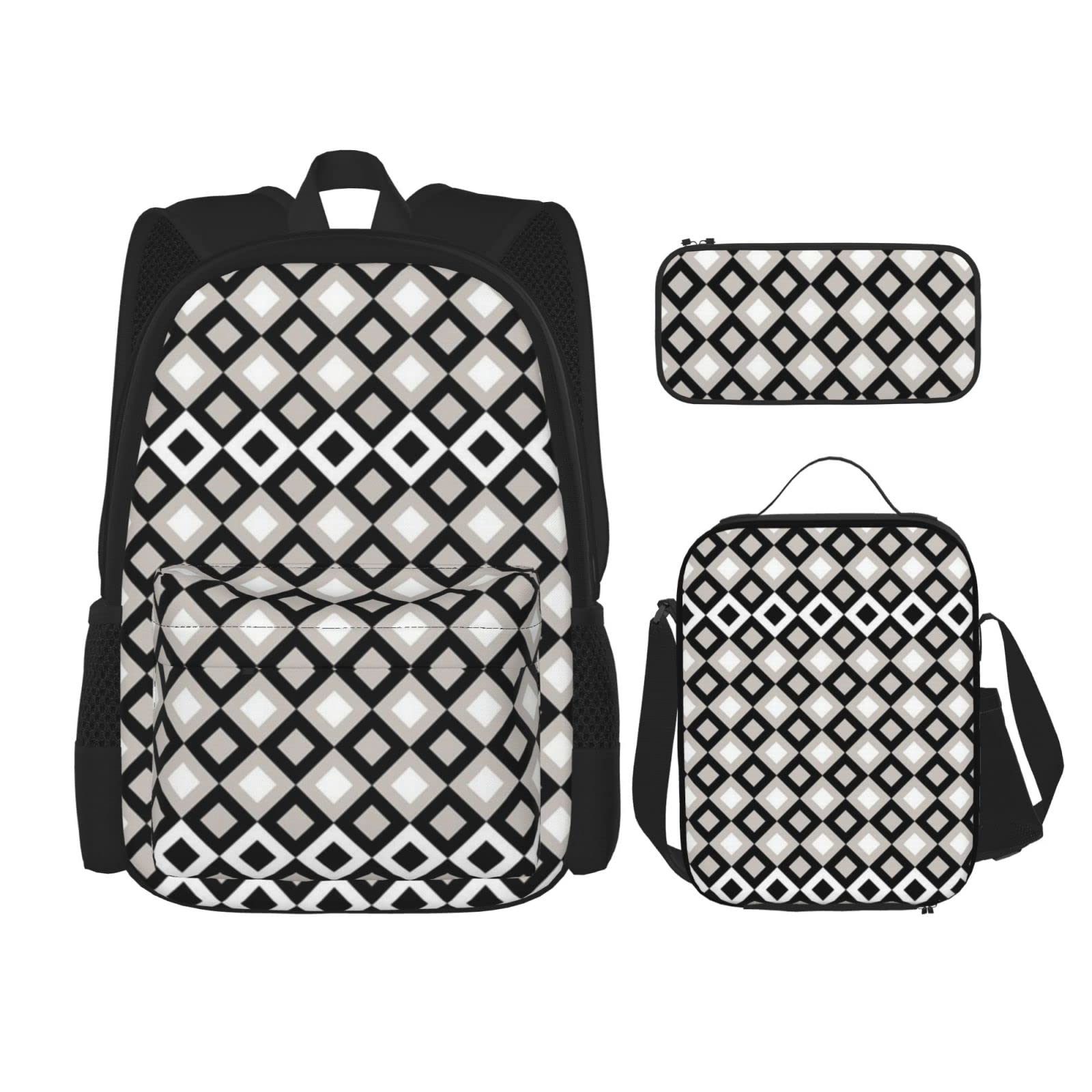 Black and Grey 3-Piece Backpack Set - Durable Book Bag, Travel Backpack & Pencil Case for School, Work, Camping - Perfect for Men, Women, Boys & Girls - Ideal for Daily Commute, Outdoor Adventures & Office Use